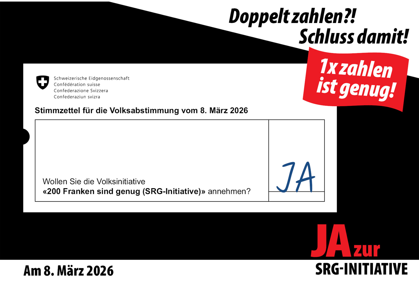 Engagieren auch Sie sich gegen die ungerechte Doppelbesteuerung: Stimmen Sie JA zur entlastenden SRG-Initiative!