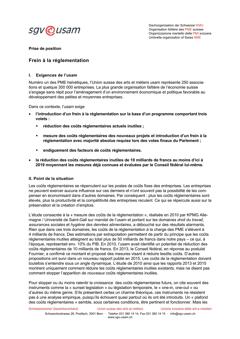  Prise de position frein à la réglementation