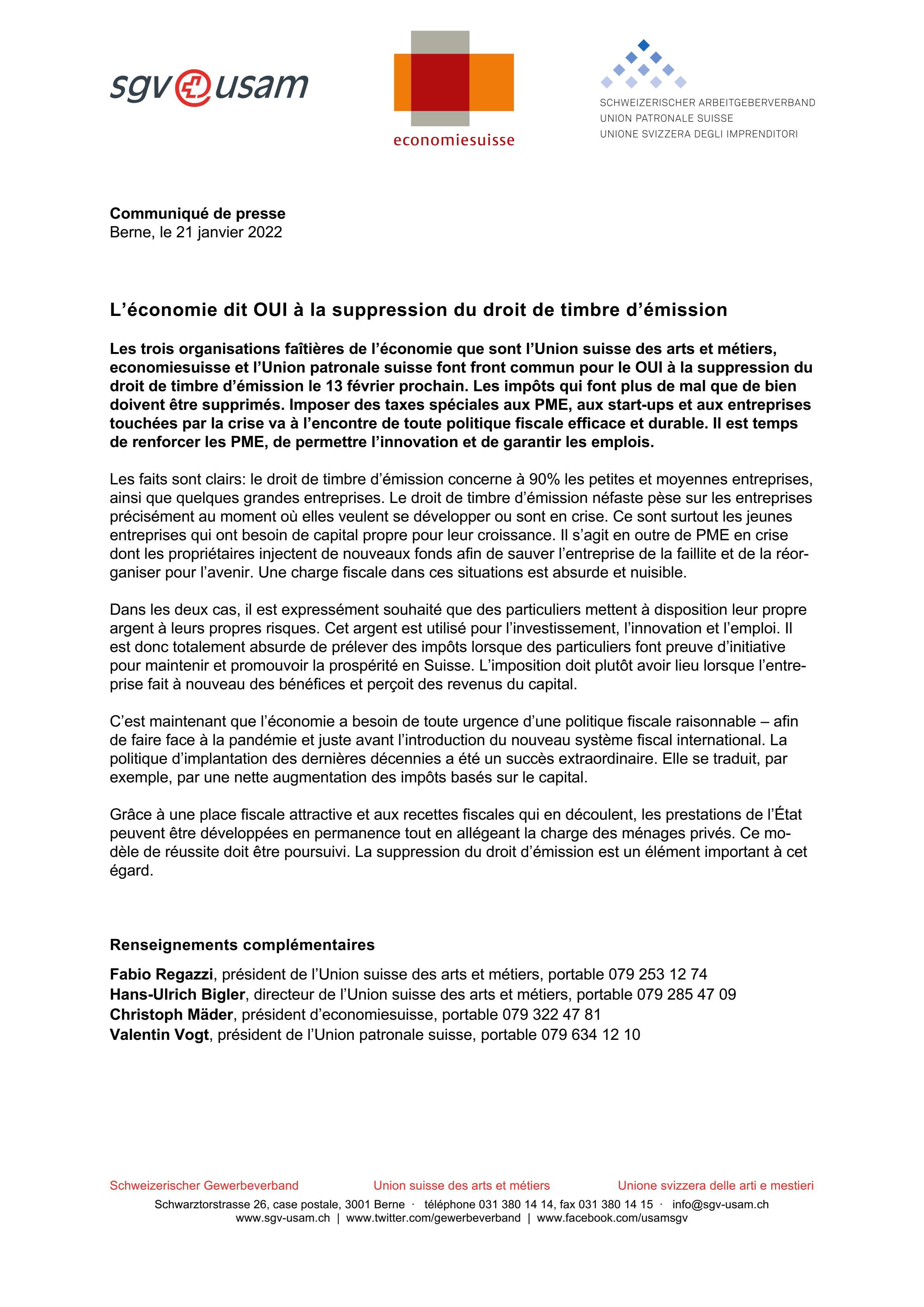 L’économie dit OUI à la suppression du droit de timbre d’émission