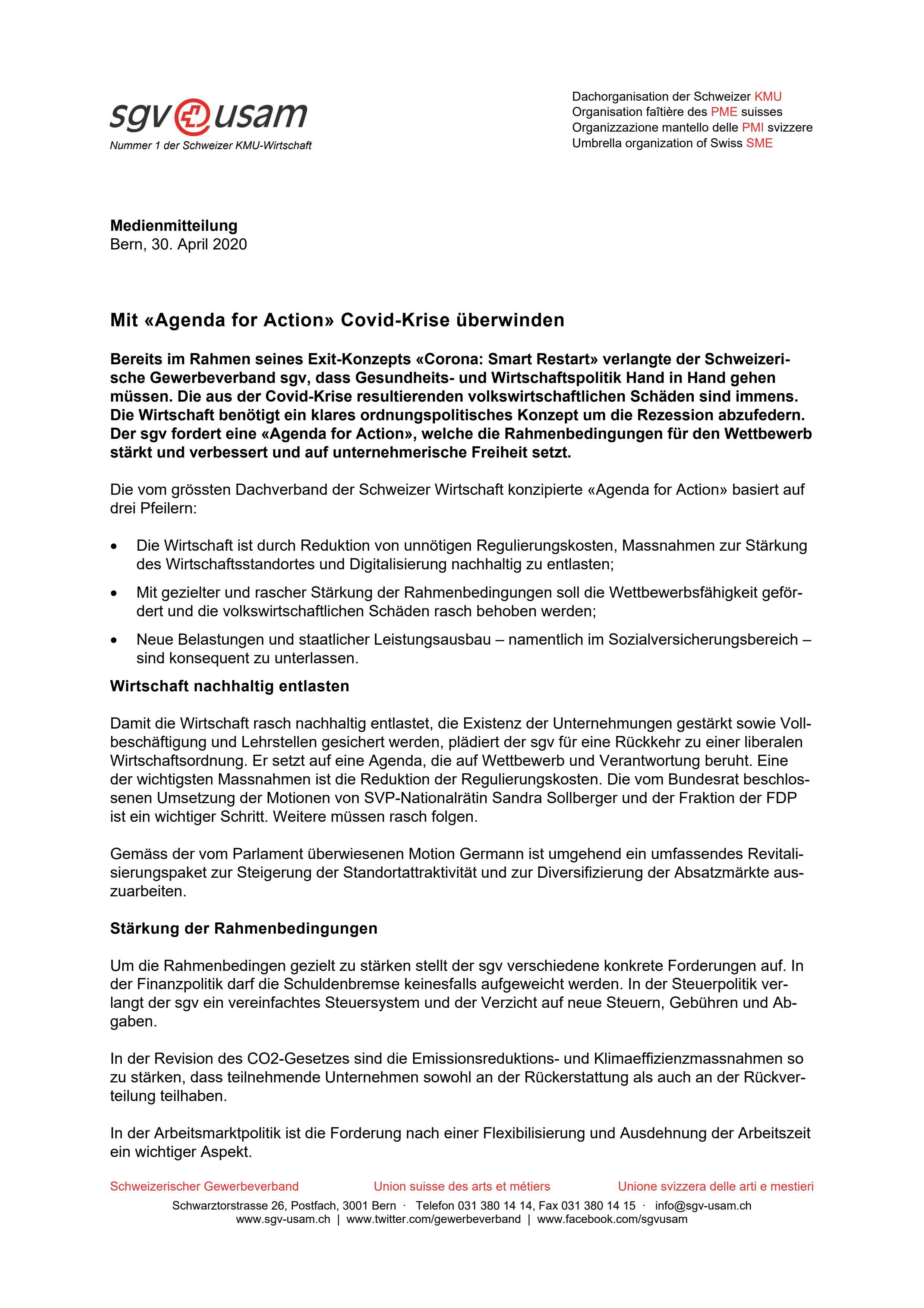 Mit «Agenda for Action» Covid-Krise überwinden