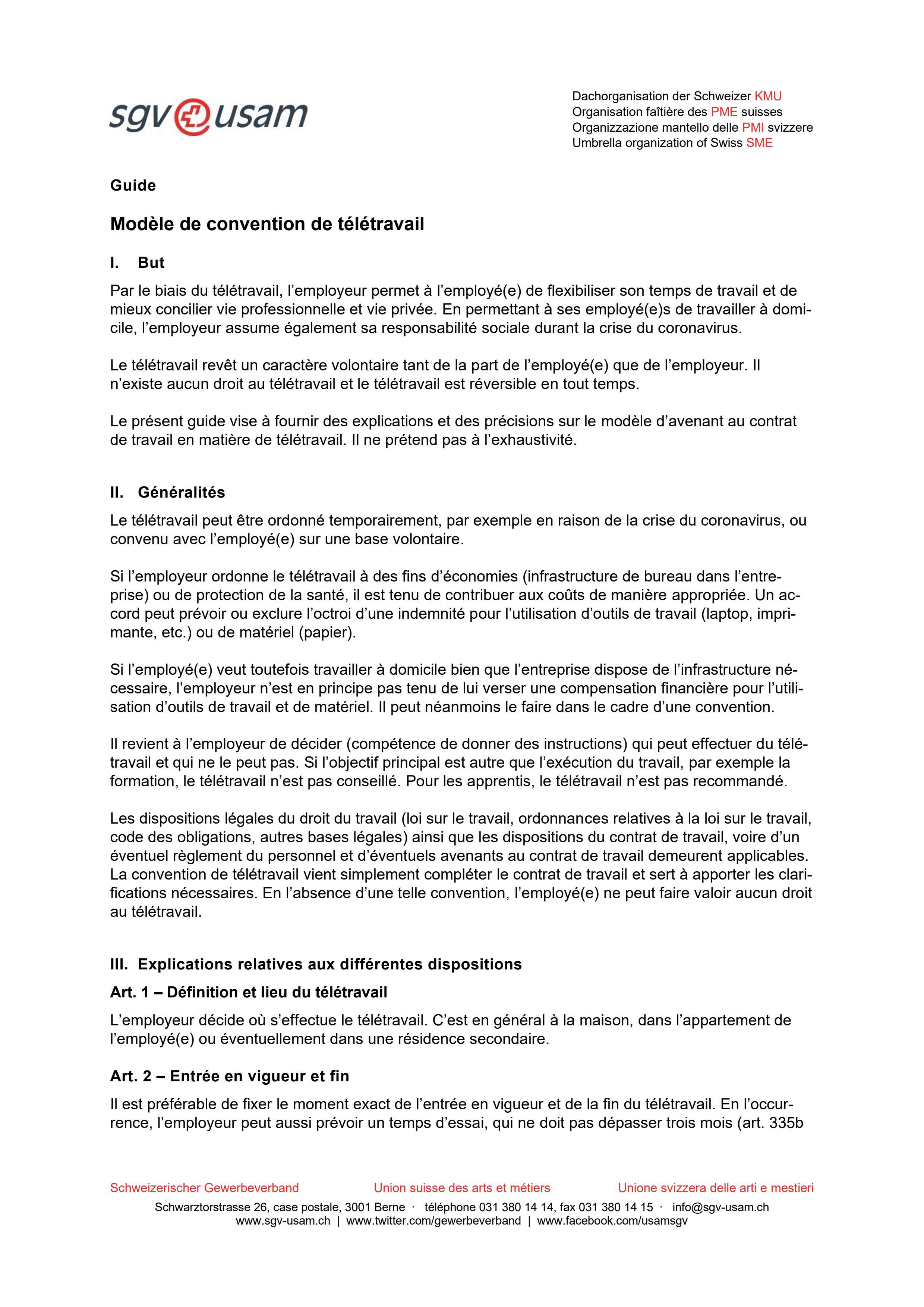  Guide Modèle de convention de télétravail