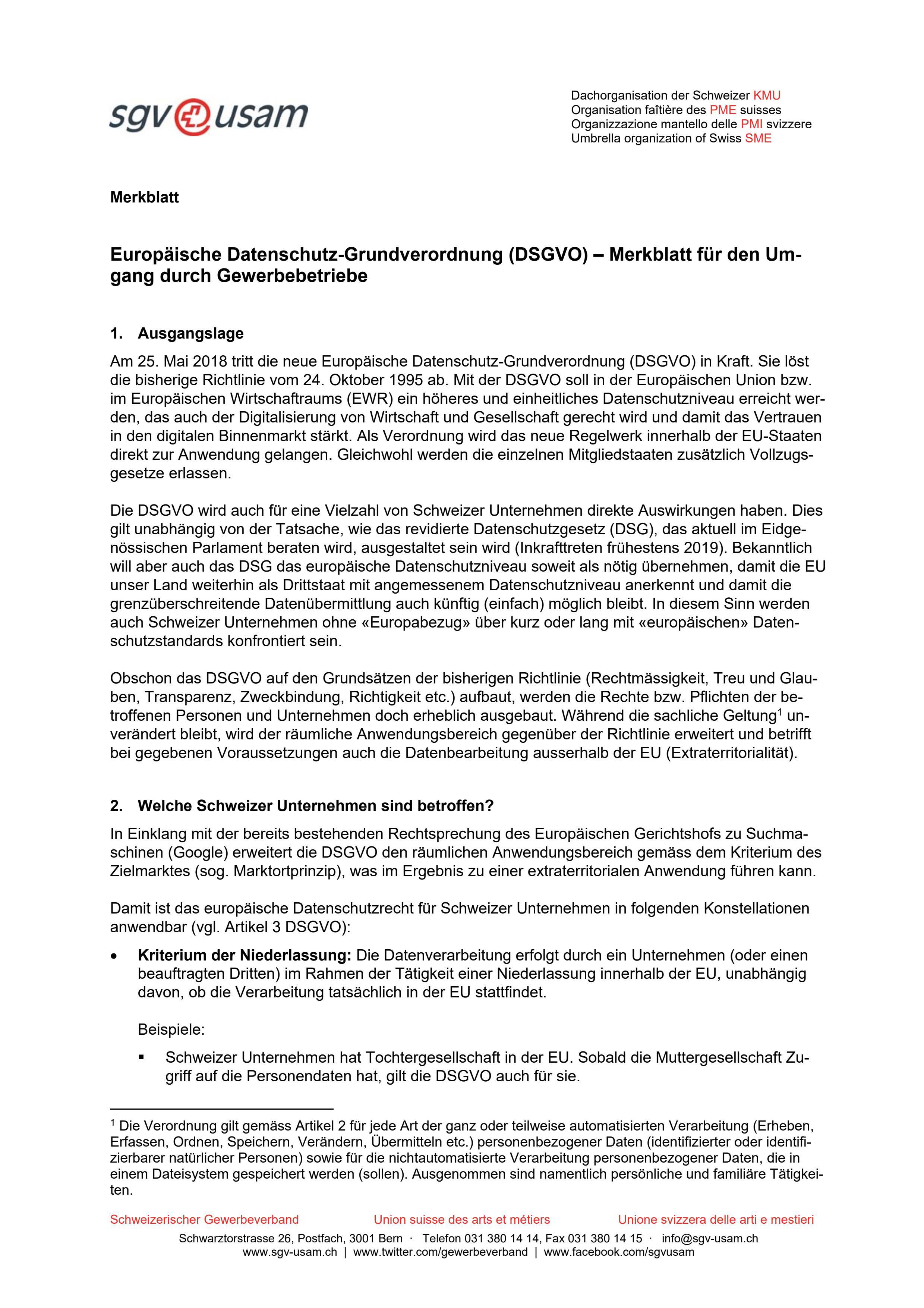  Merkblatt des sgv zur Datenschutzgrundverordnung der EU (EU-DSGVO)