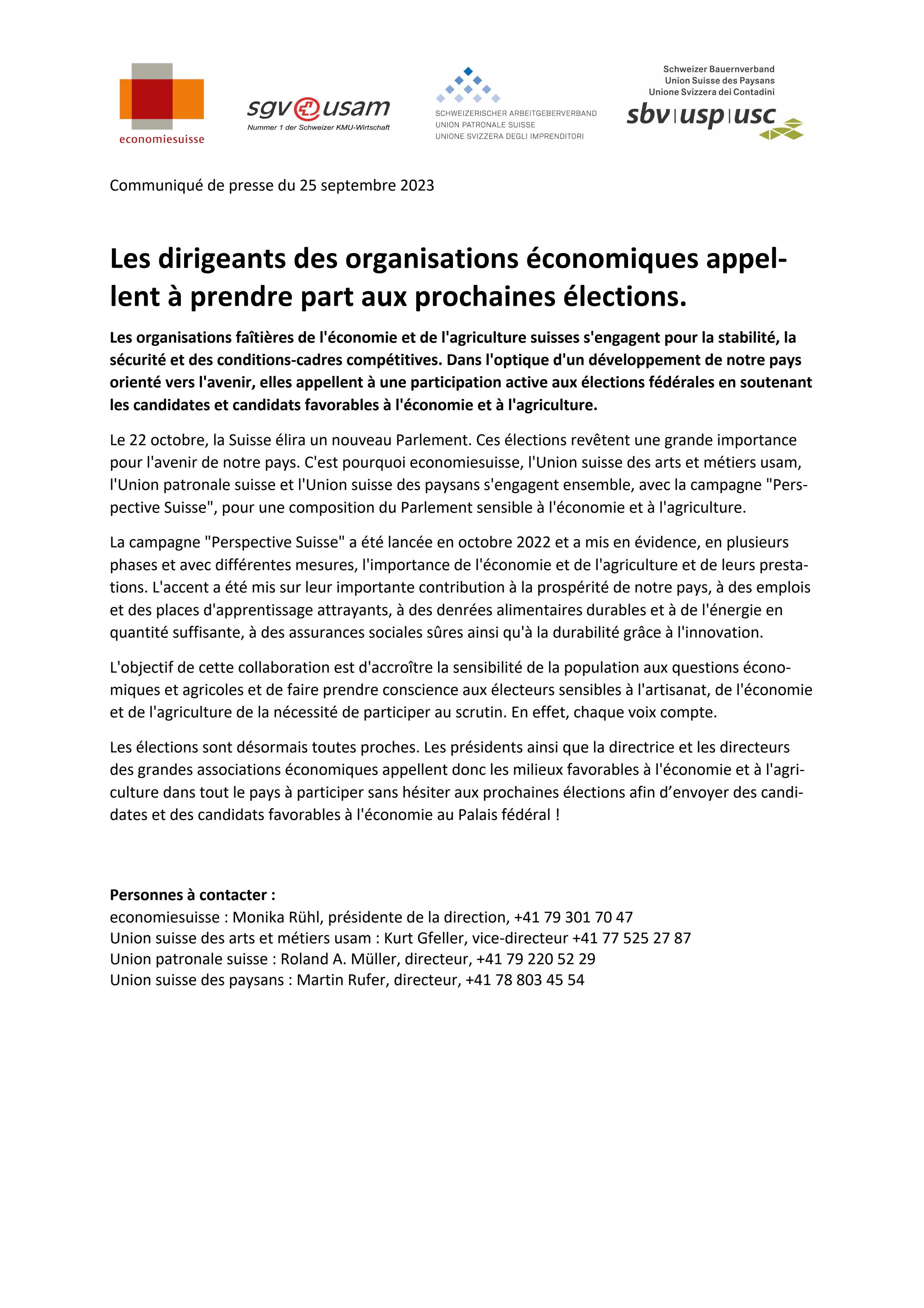 Les dirigeants des organisations économiques appellent à prendre part aux prochaines élections.