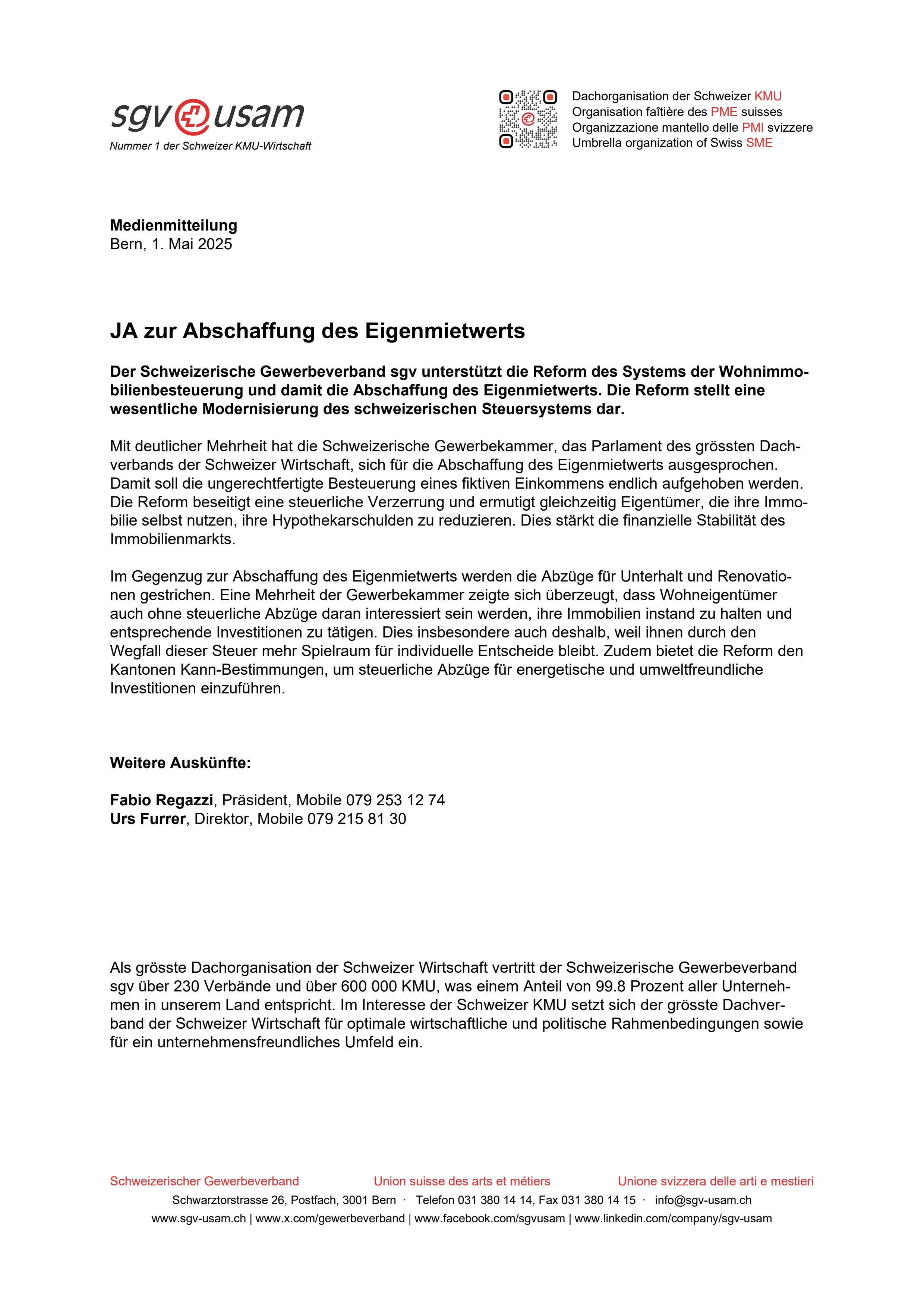 Ja zur Abschaffung des Eigenmietwerts