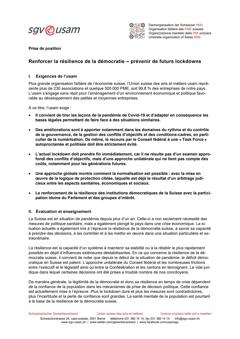  Prise de position «Renforcer la résilience de la démocratie – prévenir de futurs lockdowns»