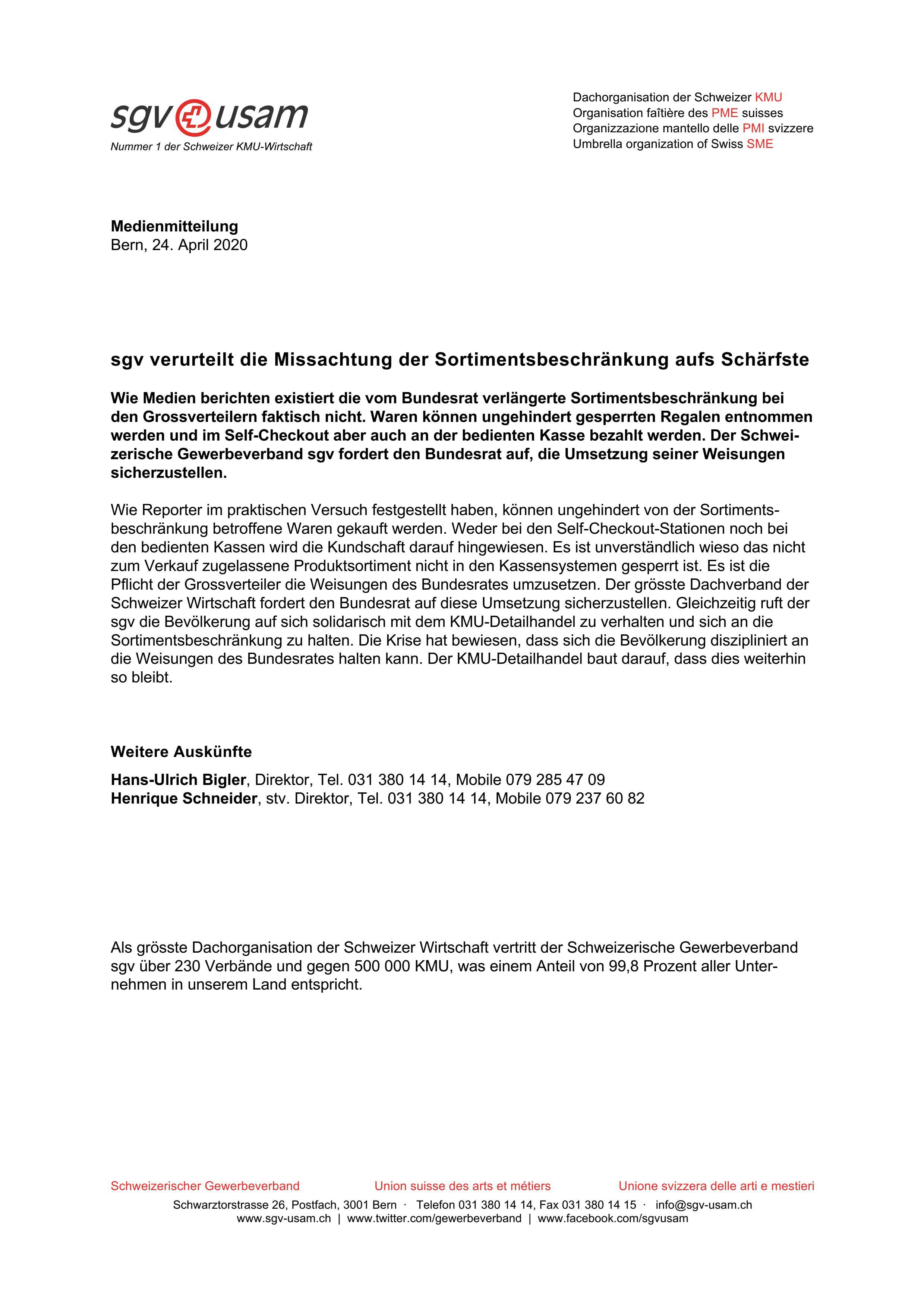 sgv verurteilt die Missachtung der Sortimentsbeschränkung aufs Schärfste