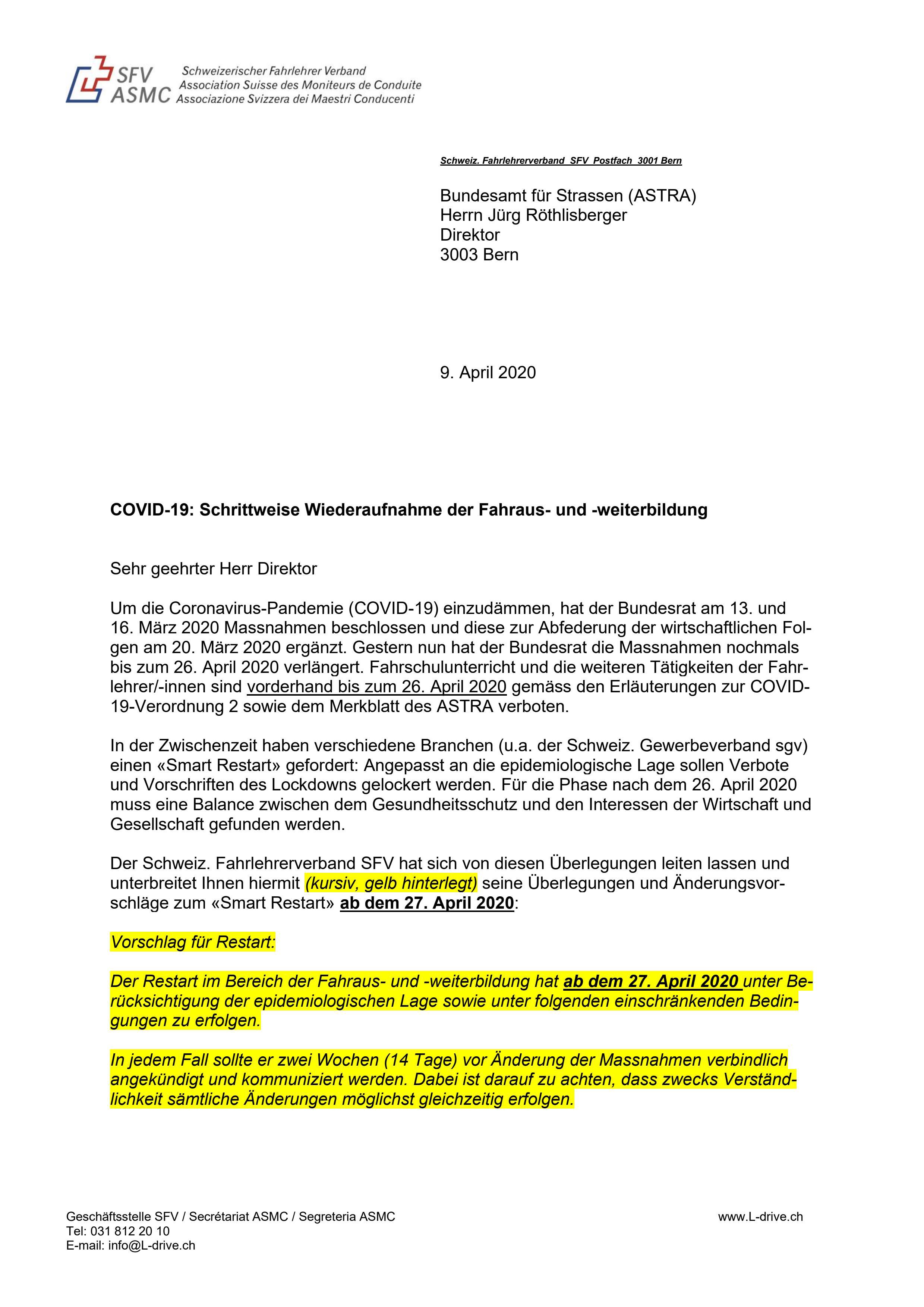  Konzept «Smart Restart» Fahrlehrer, SFV Schweizerischer Fahrlehrerverband (disponible en allemand seulement)