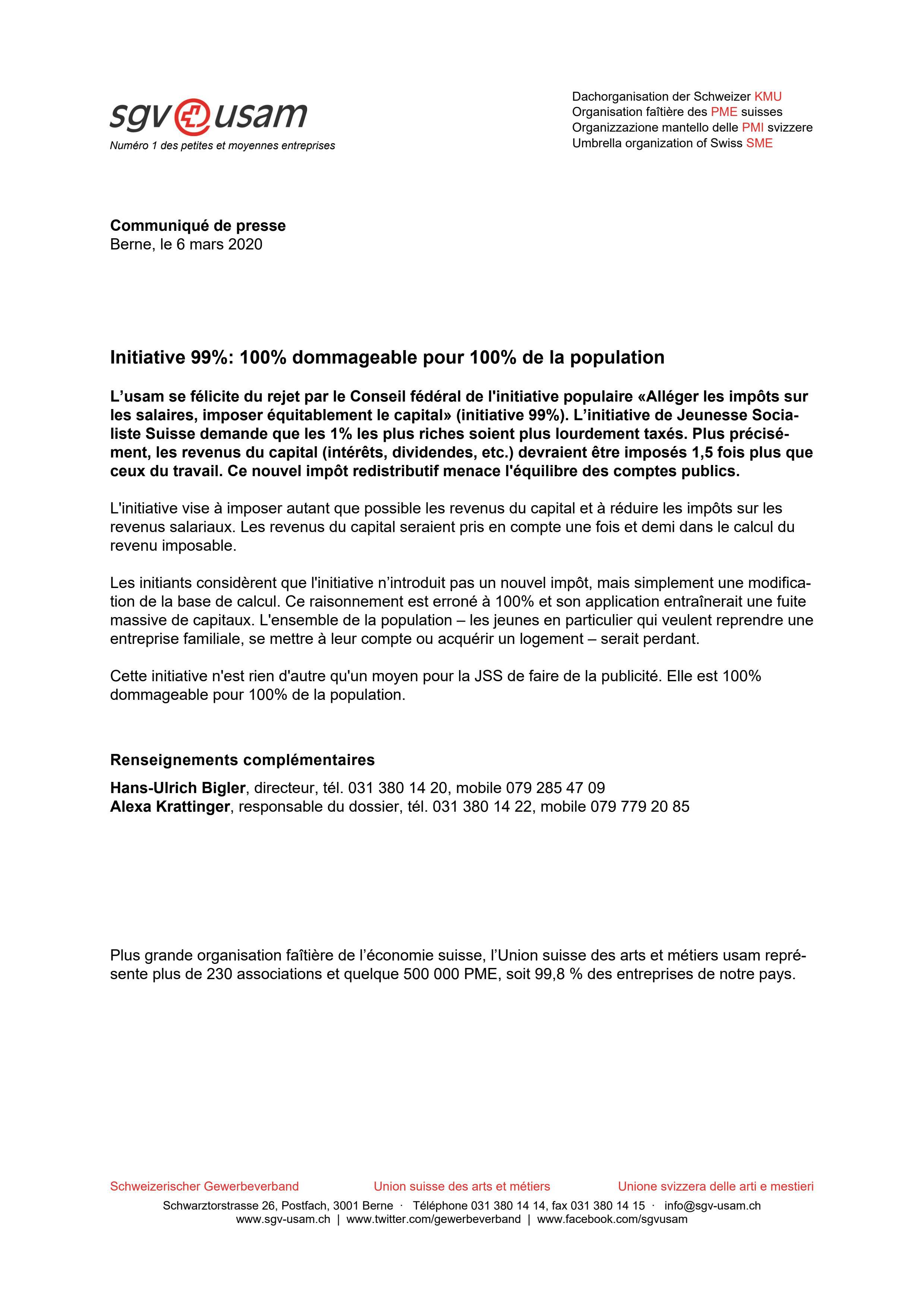 Initiative 99%: 100% dommageable pour 100% de la population