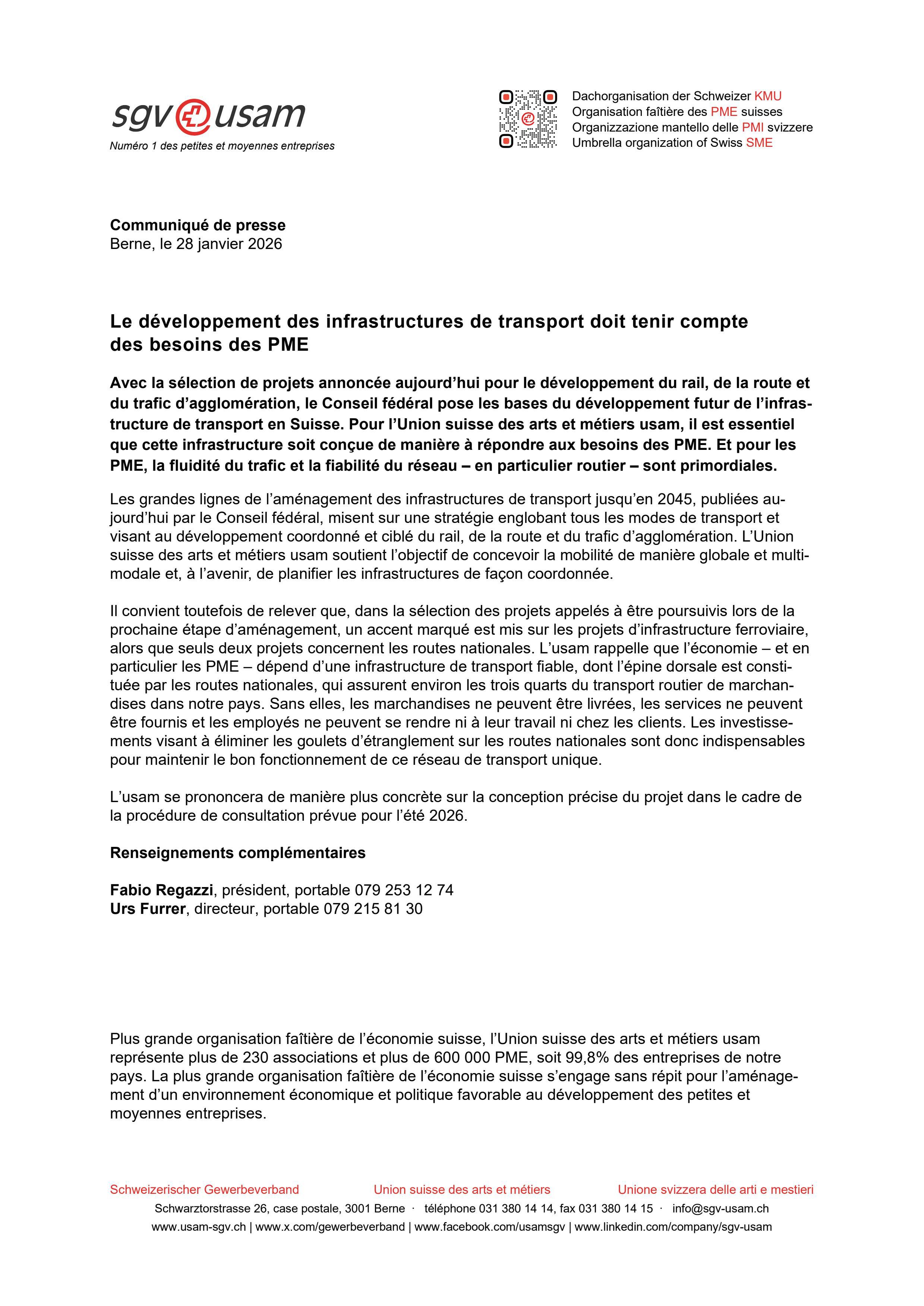 Le développement des infrastructures de transport doit tenir compte des besoins des PME