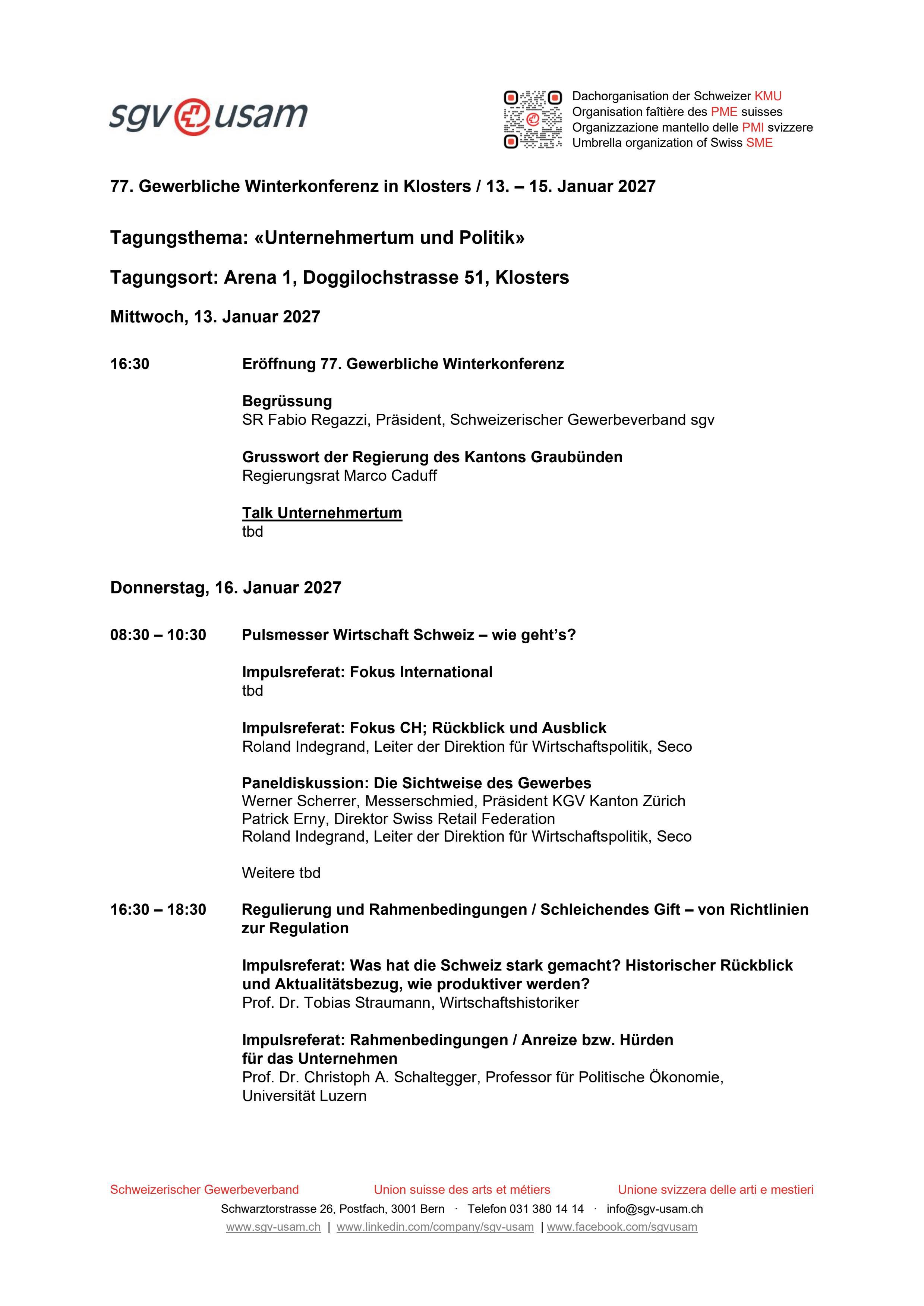  Programm 77. Gewerbliche Winterkonferenz