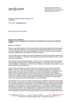  Réponse à la consultation Modification de la loi fédérale sur l’acquisition d’immeubles par des personnes à l’étranger (LFAIE)