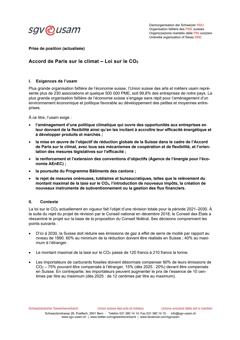  Prise de position (actualisée) Accord de Paris sur le climat – Loi sur le CO2