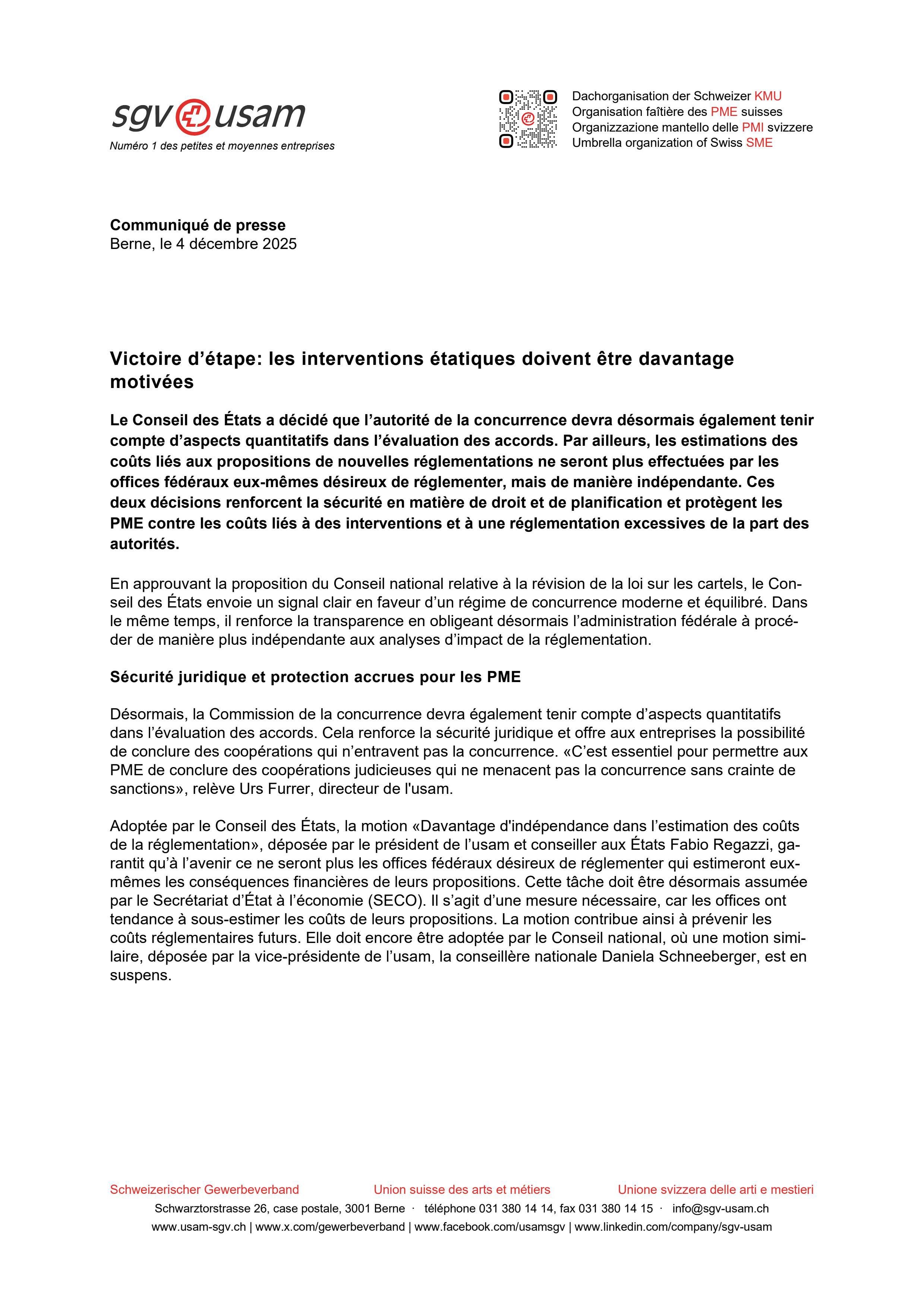 Victoire d’étape: les interventions étatiques doivent être davantage motivées