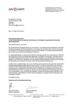  Vernehmlassungsantwort 15.430 Parlamentarische Initiative, Streichung von Vorrängen im grenzüberschreitenden Übertragungsnetz