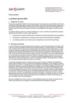  Prise de position La politique agricole 2022+