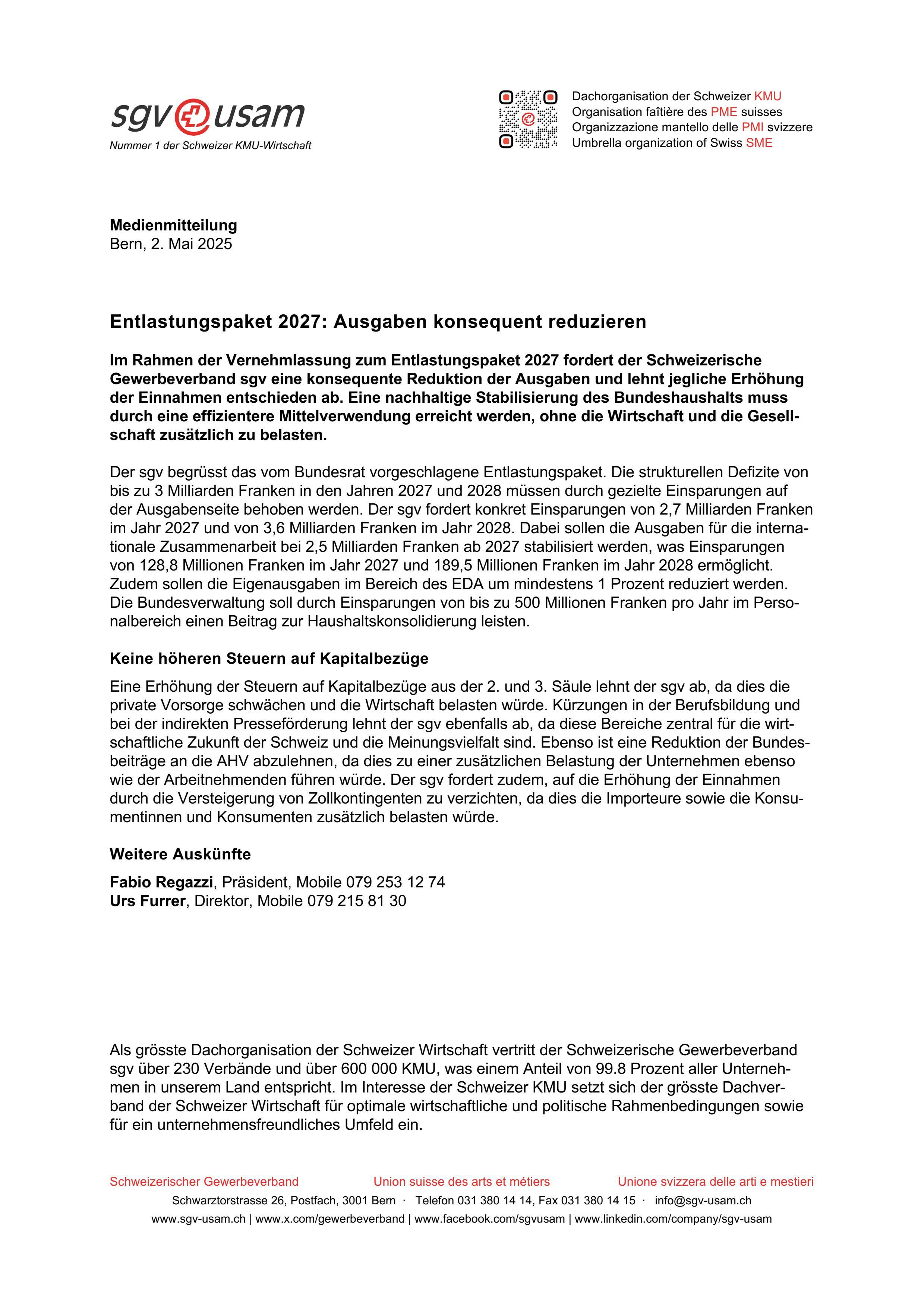 Entlastungspaket 2027: Ausgaben konsequent reduzieren