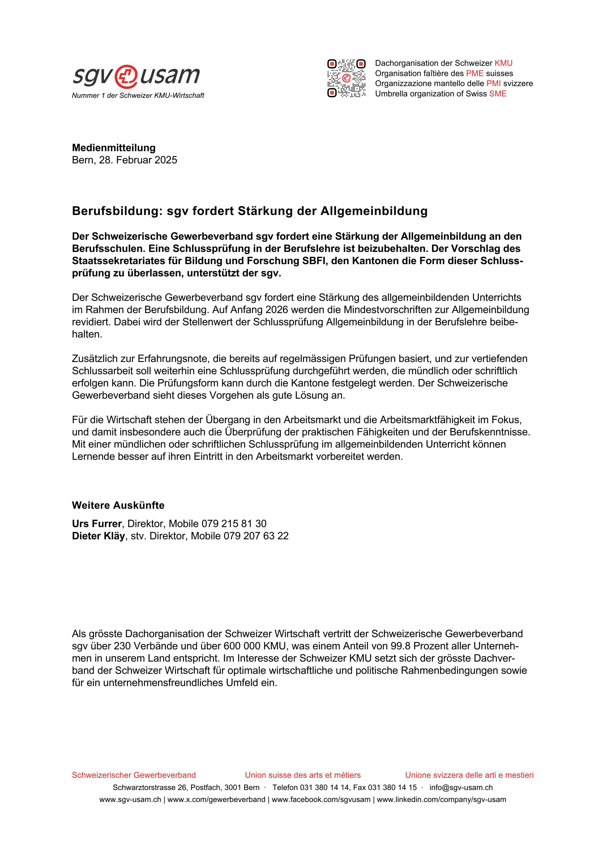 Berufsbildung: sgv fordert Stärkung der Allgemeinbildung