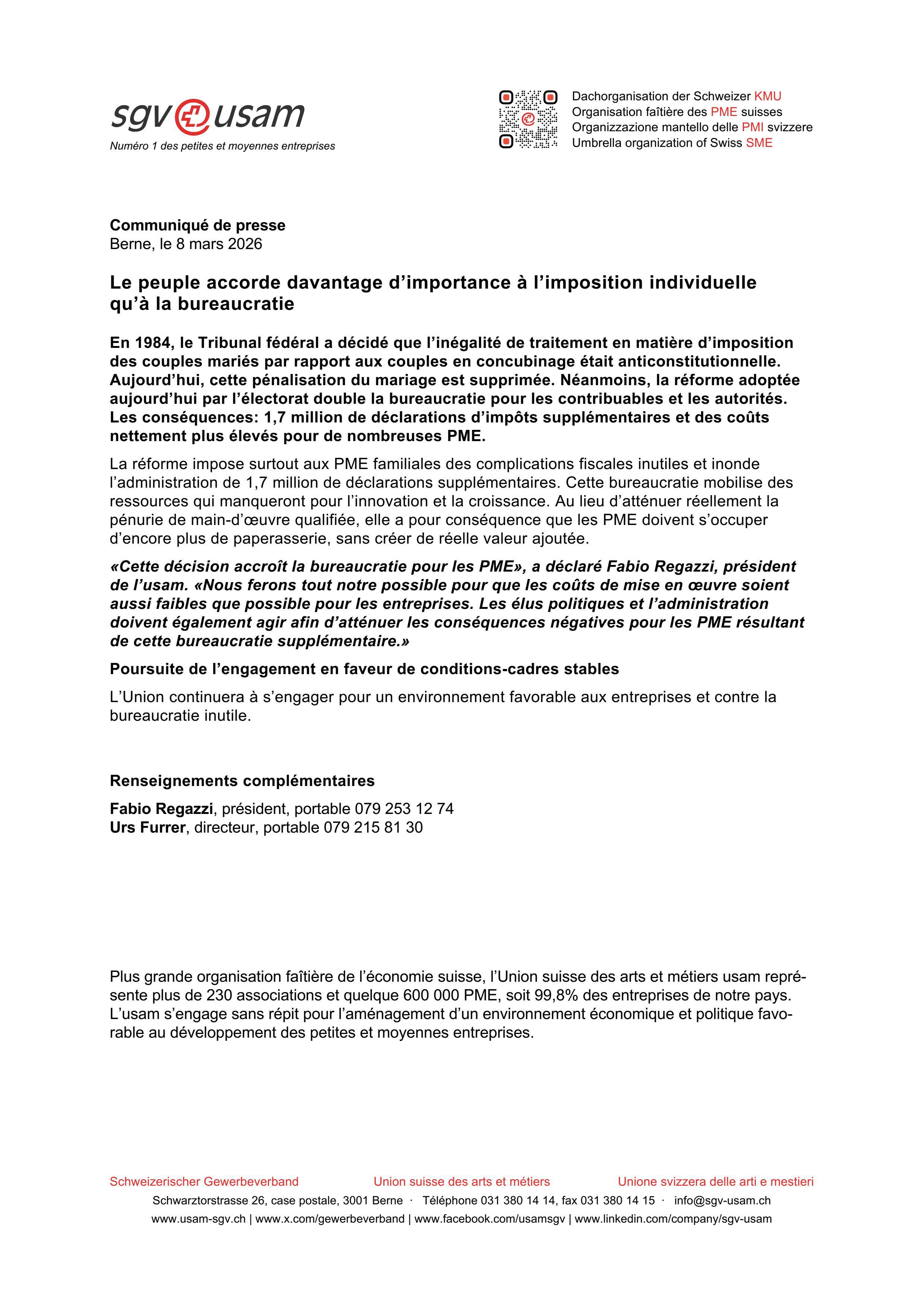 Le peuple accorde davantage d’importance à l’imposition individuelle qu’à la bureaucratie