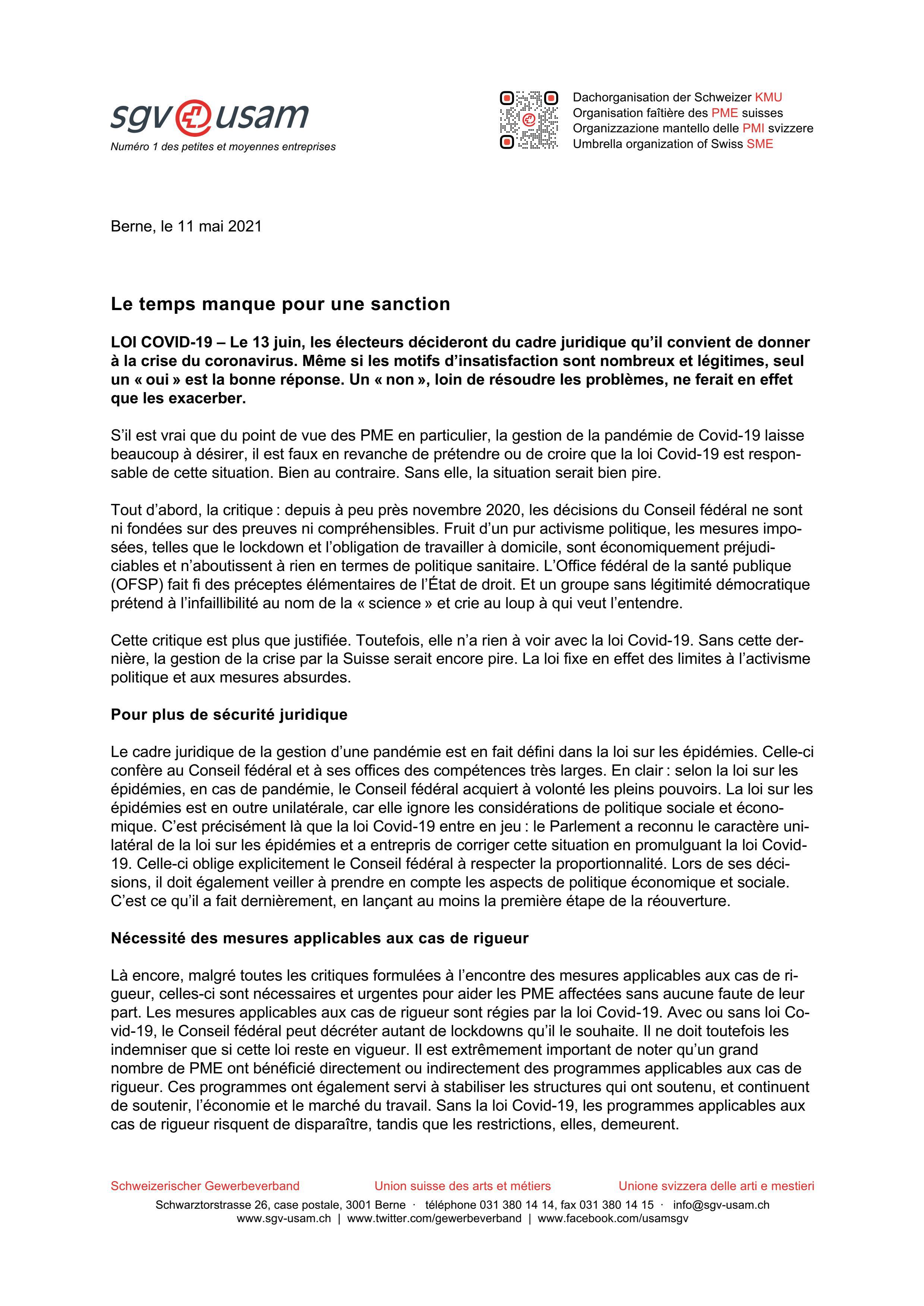  Loi Covid-19: Le temps manque pour une sanction