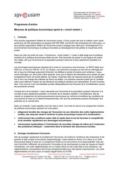  Programme d’action : Mesures de politique économique après le «smart restart»