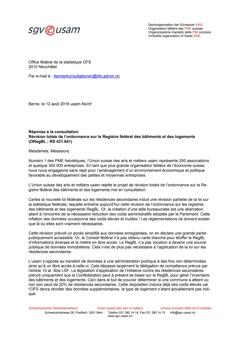  Réponse à la consultation Révision totale de l’ordonnance sur le Registre fédéral des bâtiments et des logements (ORegBL ; RS 431.841)