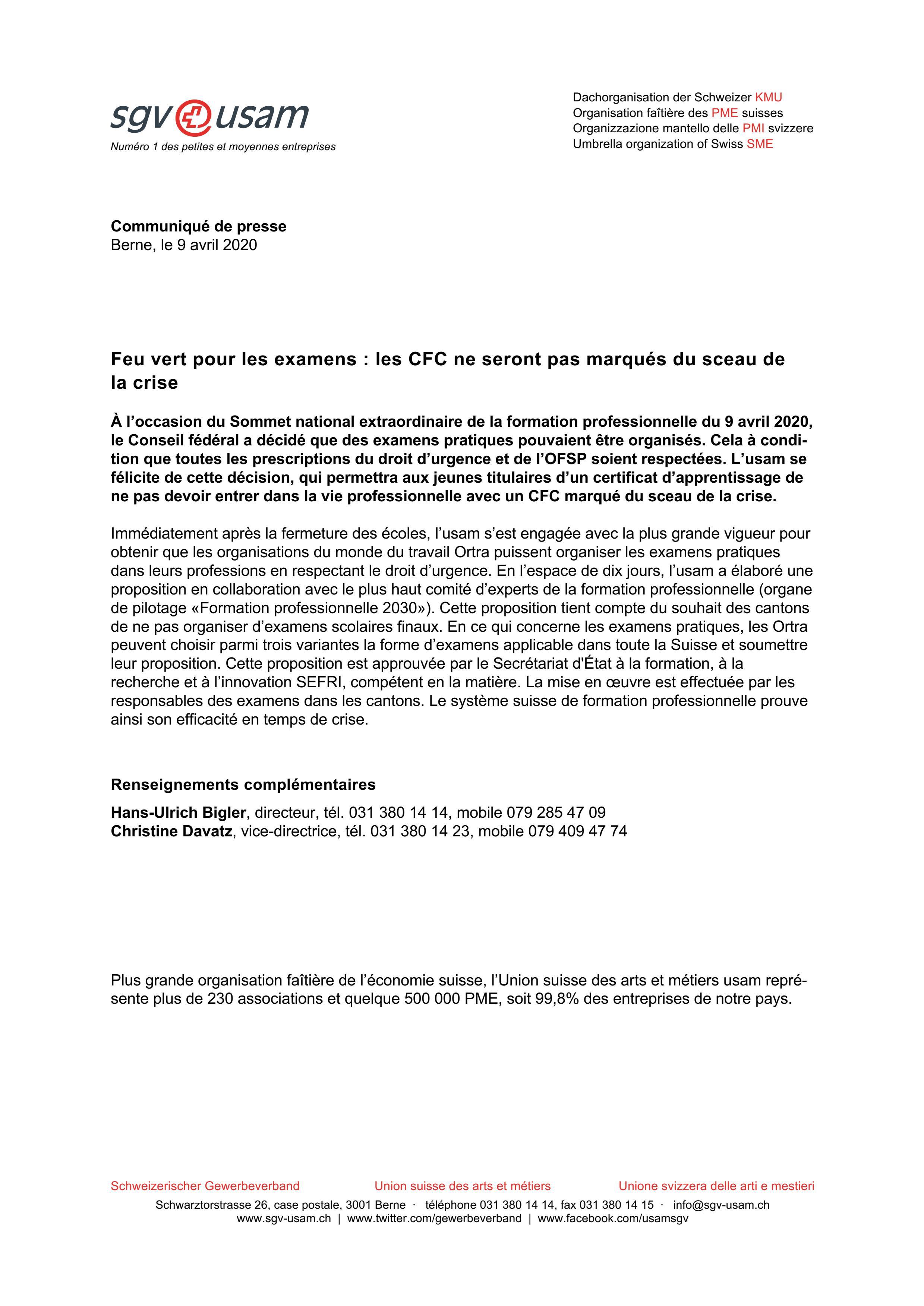 Feu vert pour les examens: les CFC ne seront pas marqués du sceau de la crise