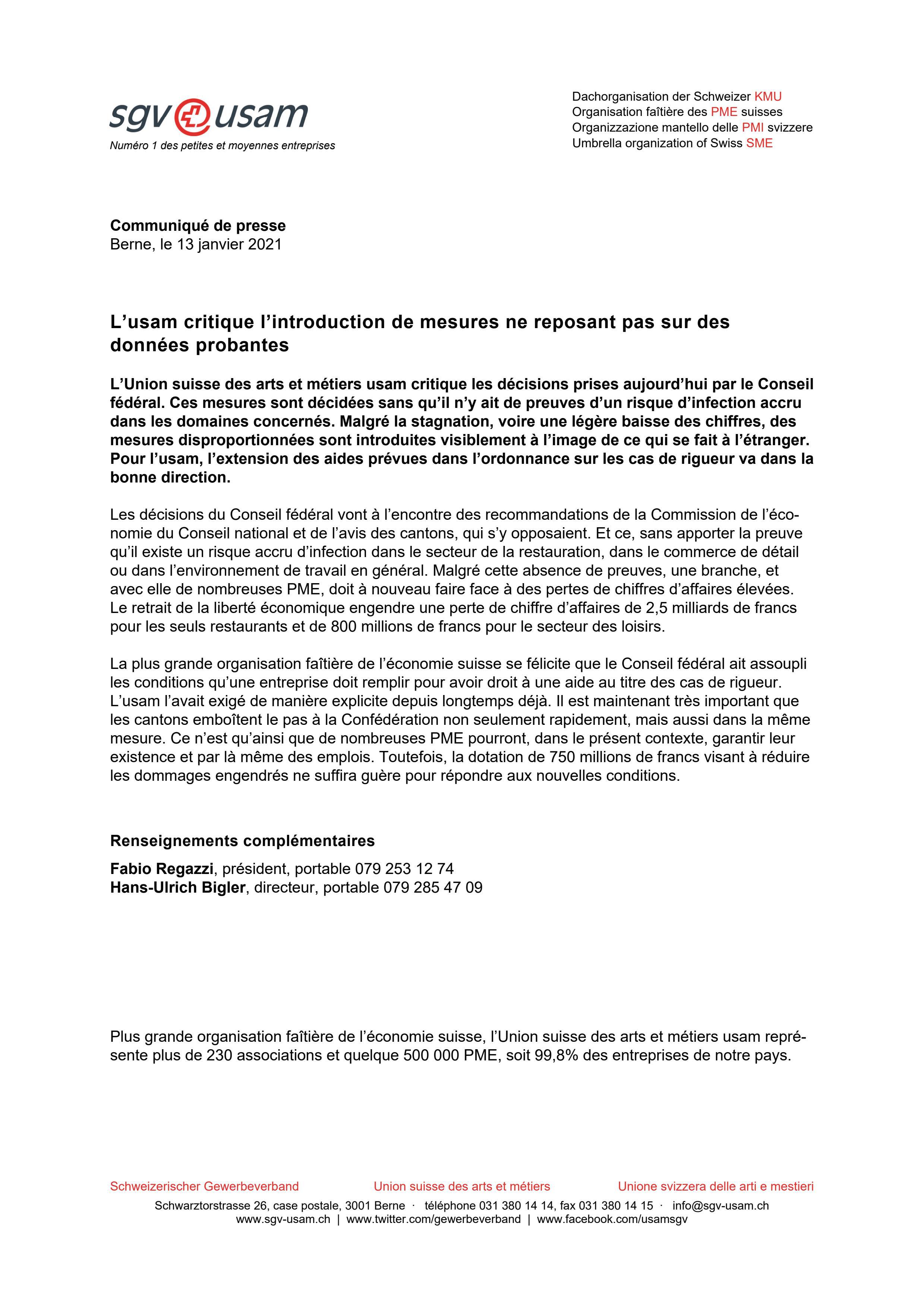 L’usam critique l’introduction de mesures ne reposant pas sur des données probantes