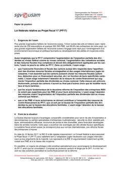  Prise de position Loi fédérale relative au Projet fiscal 17 (PF17)