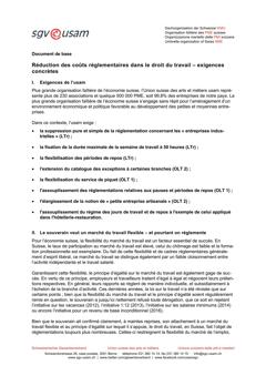  Document de base «Réduction des coûts réglementaires dans le droit du travail – exigences concrètes»