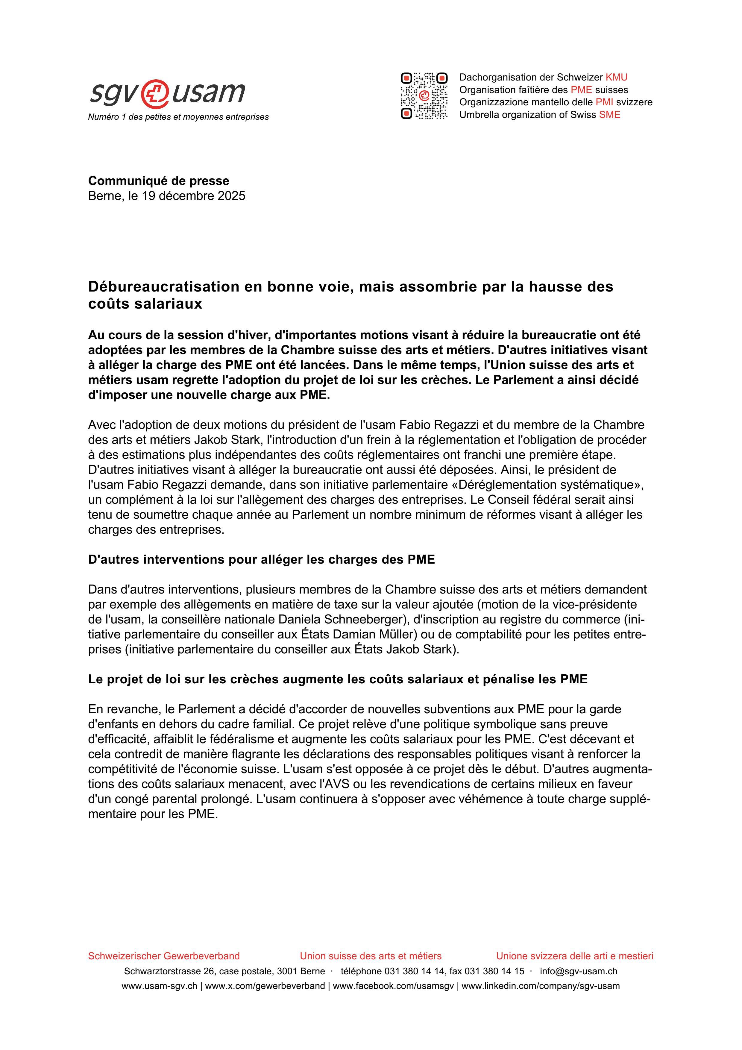 Débureaucratisation en bonne voie, mais assombrie par la hausse des coûts salariaux