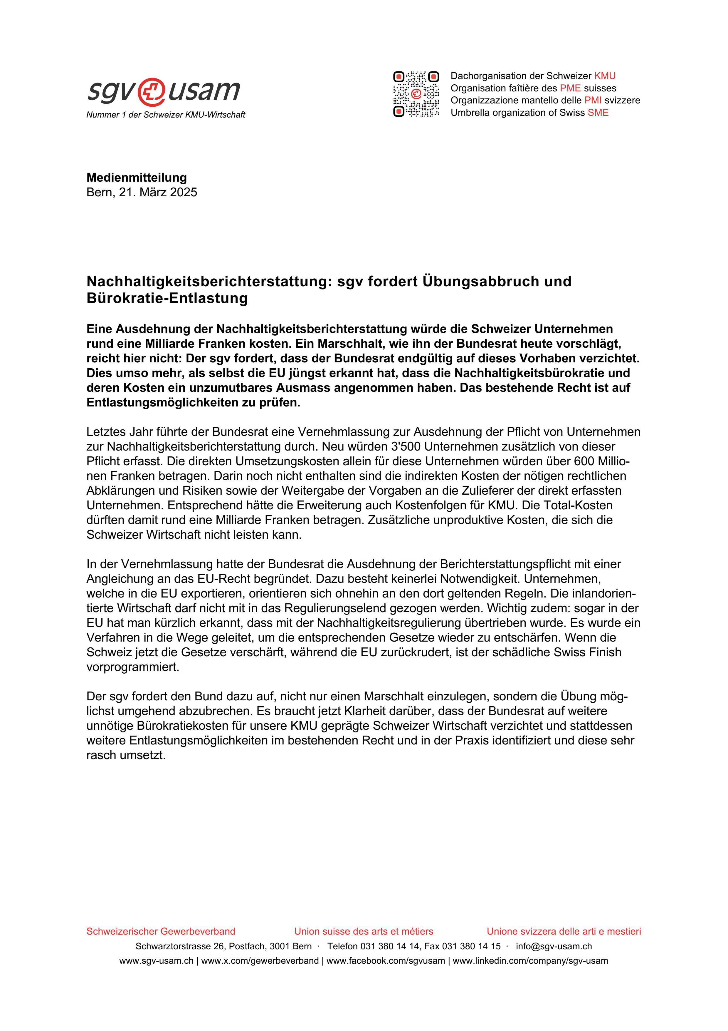 Nachhaltigkeitsberichterstattung: sgv fordert Übungsabbruch und Bürokratie-Entlastung