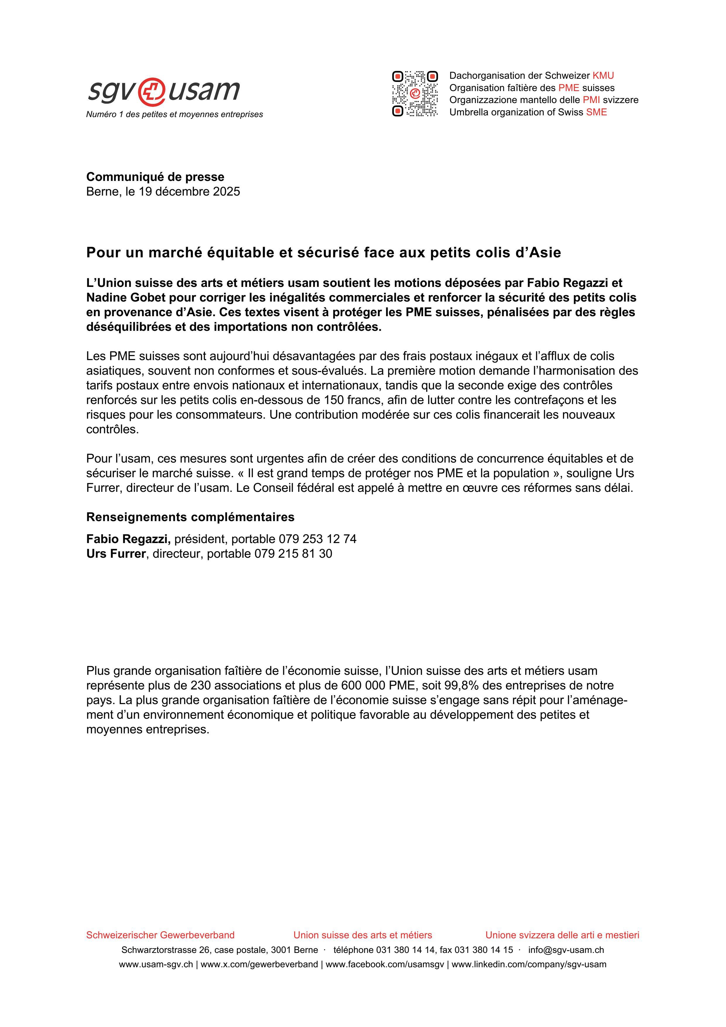 Pour un marché équitable et sécurisé face aux petits colis d’Asie