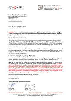  Ergänzung zur Konsultationsantwort: Stabilisierung und Weiterentwicklung der Beziehungen Schweiz-Europäische Union