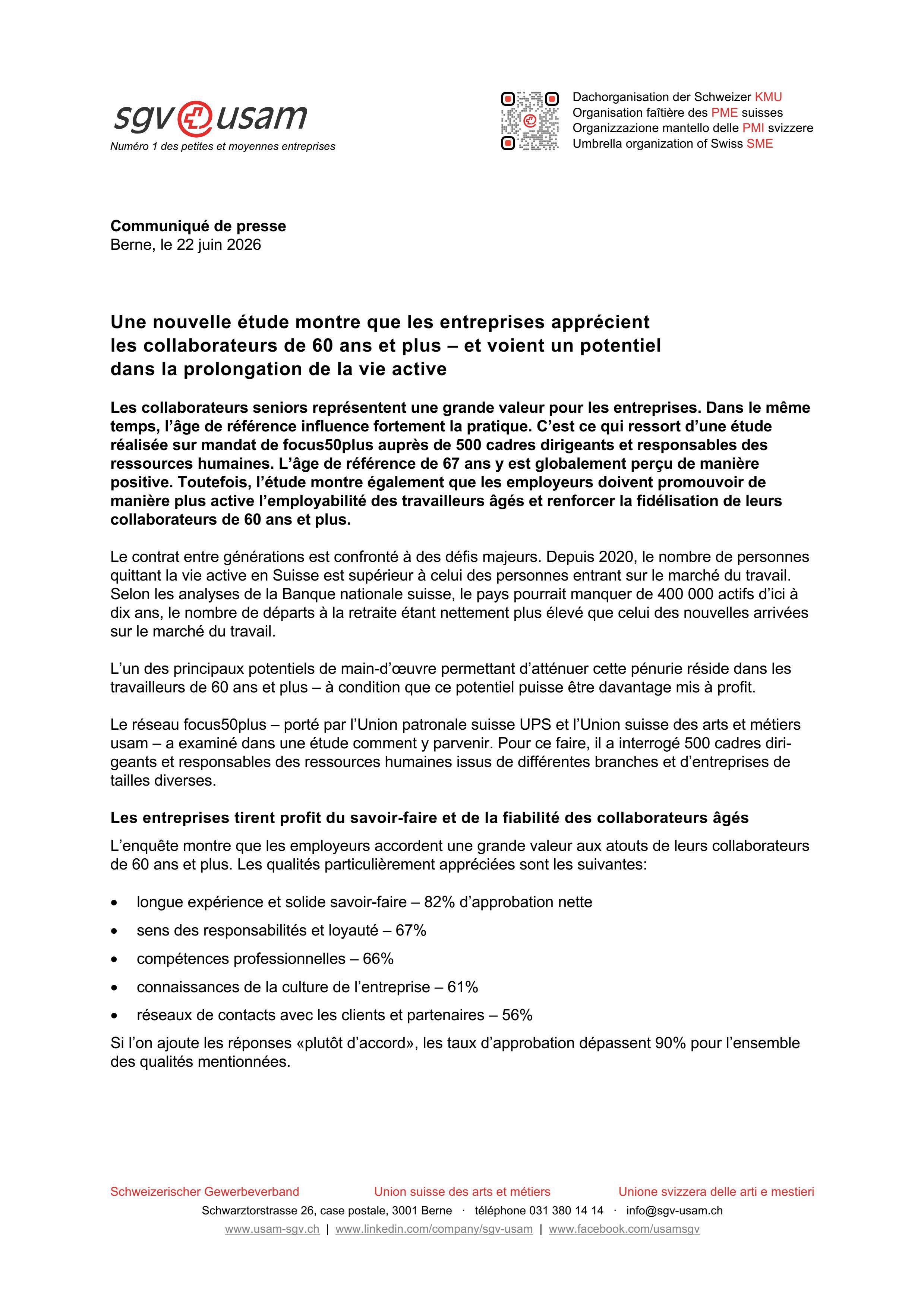 Une nouvelle étude montre que les entreprises apprécient les collaborateurs de 60 ans et plus – et voient un potentiel dans la prolongation de la vie active