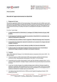  Sécurité de l’approvisionnement en électricité