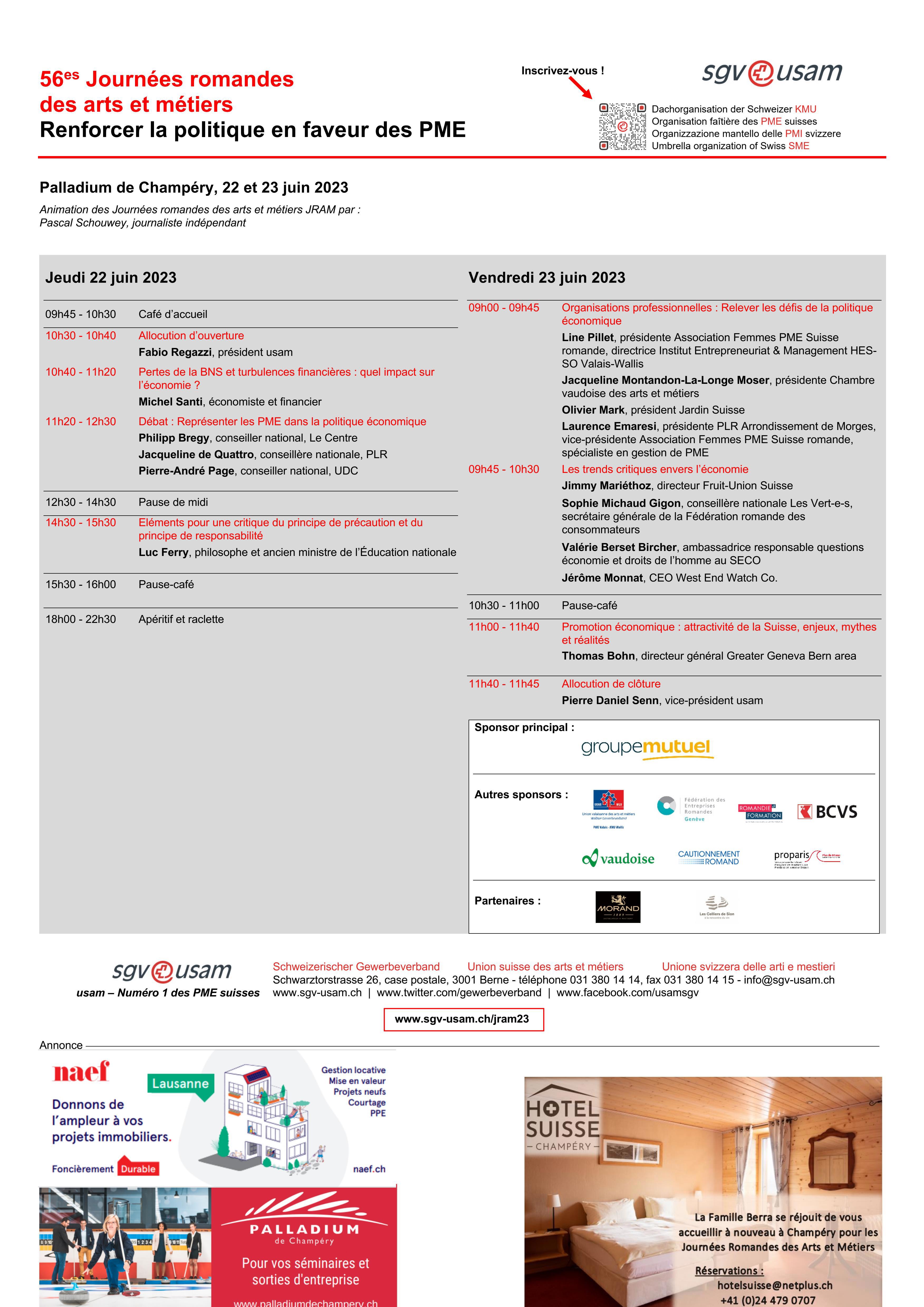  Programme 56es Journées romandes des arts et métiers