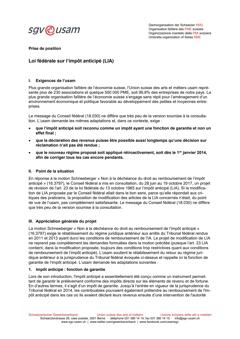  Prise de position Loi fédérale sur l’impôt anticipé (LIA)