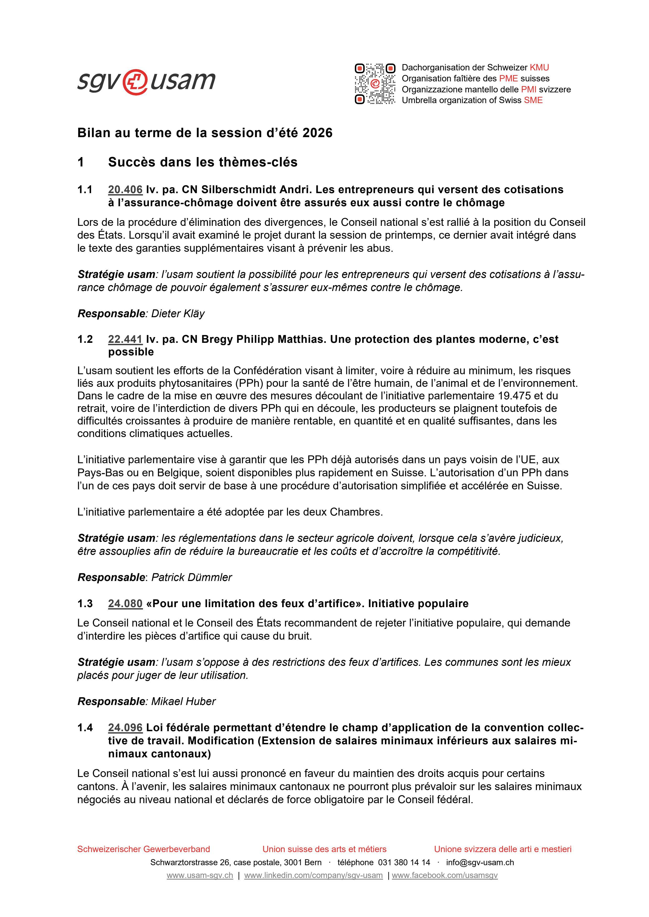  Bilan au terme de la session d'été 2026