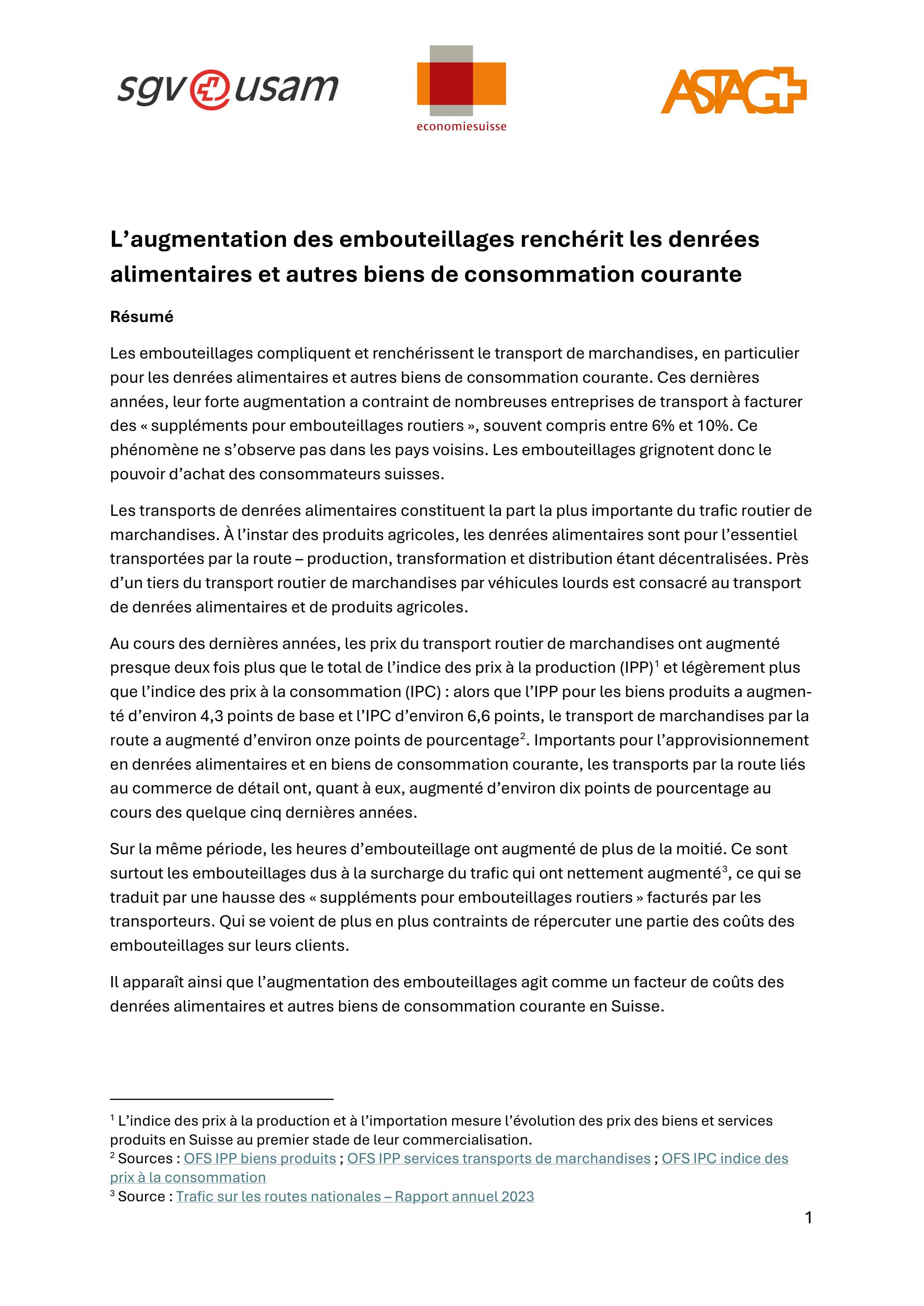  Analyse «L’augmentation des embouteillages renchérit les denrées alimentaires et autres biens de consommation courante»