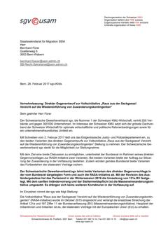  Vernehmlassung: Direkter Gegenentwurf zur Volksinitiative „Raus aus der Sackgasse! Verzicht auf die Wiedereinführung von Zuwanderungskontingenten“