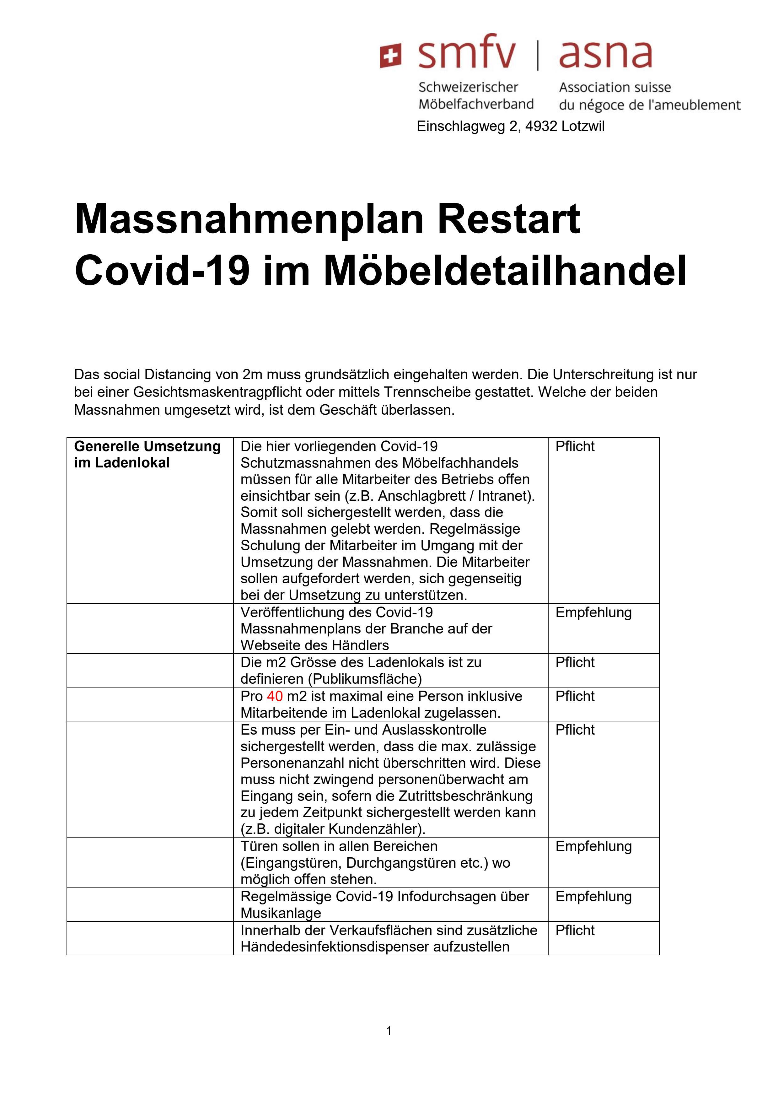  Konzept «Smart Restart» Möbeldetailhandel, smfv Schweizerischer Möbelfachverband (disponible en allemand seulement)