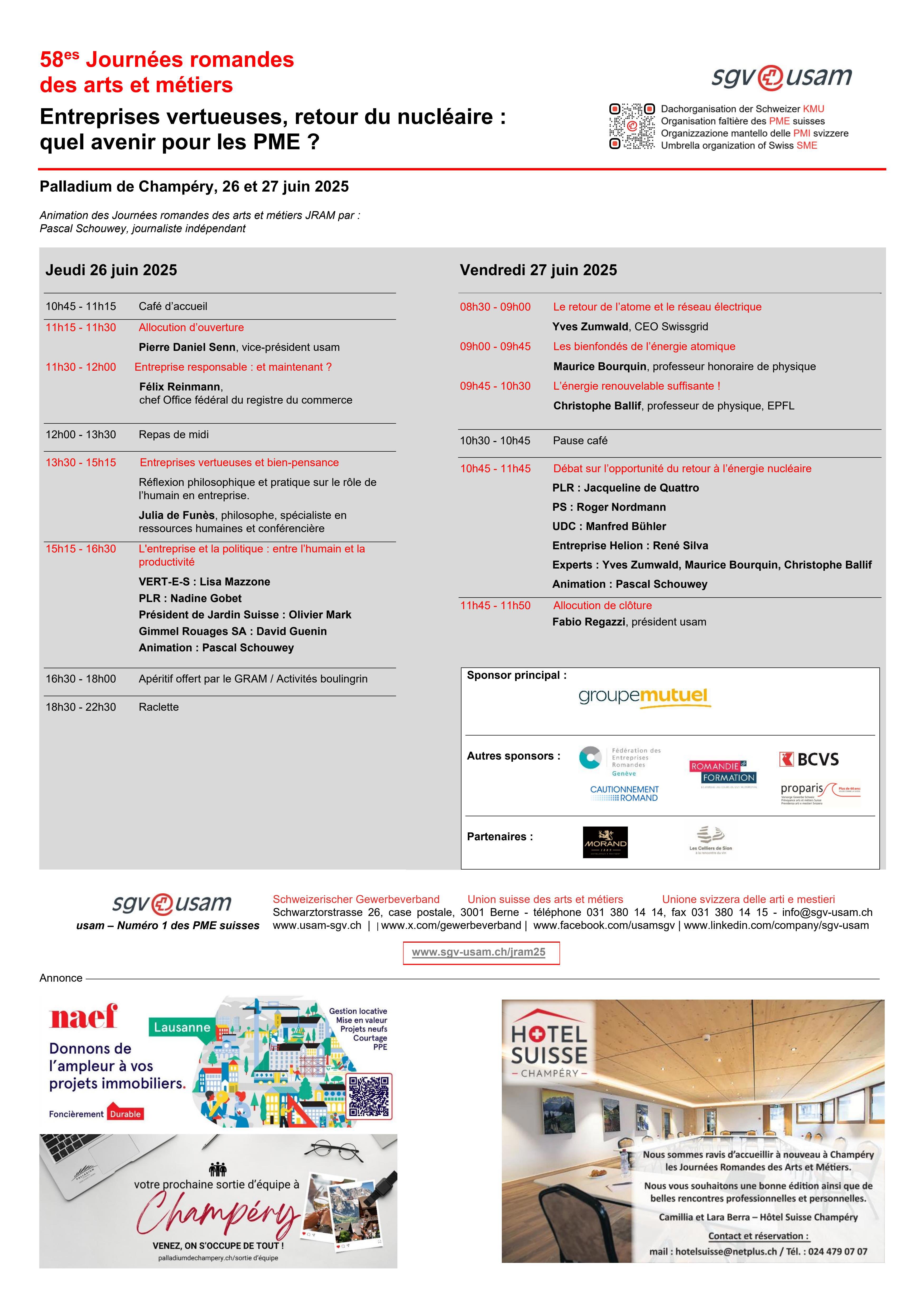  Programme des Journées romandes des arts et métiers 2025