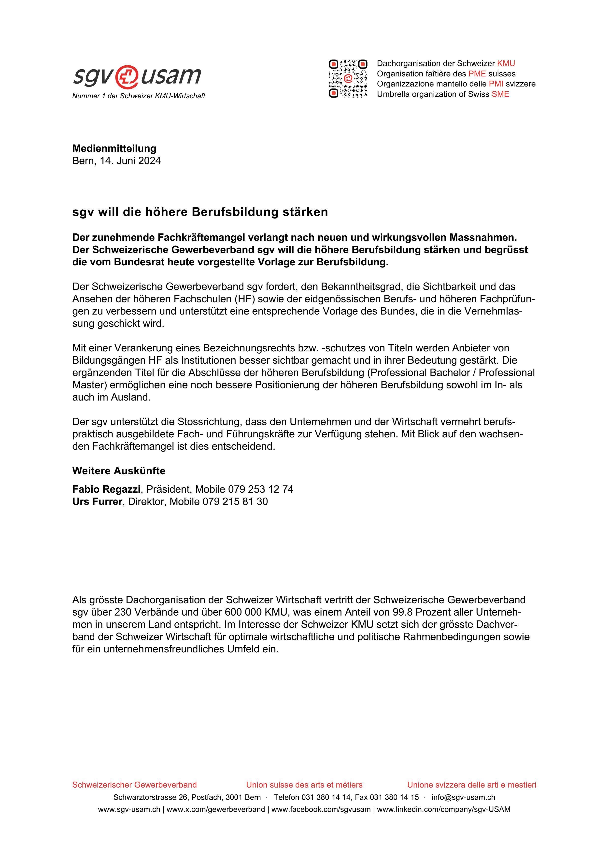 sgv will die höhere Berufsbildung stärken