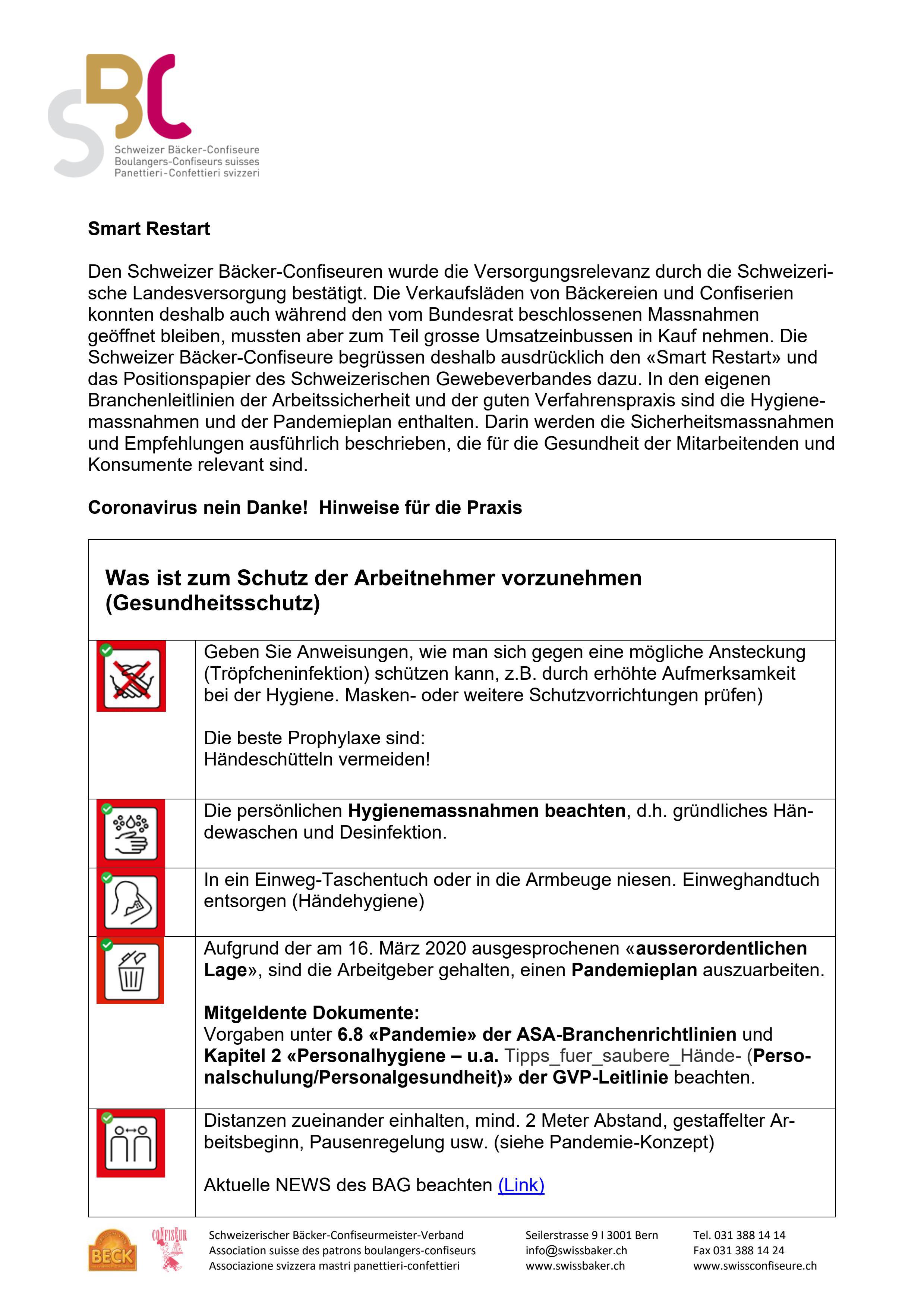  Konzept «Smart Restart» Bäcker & Confiseure, SBC Schweizer Bäcker-Confiseure (disponible en allemand seulement)