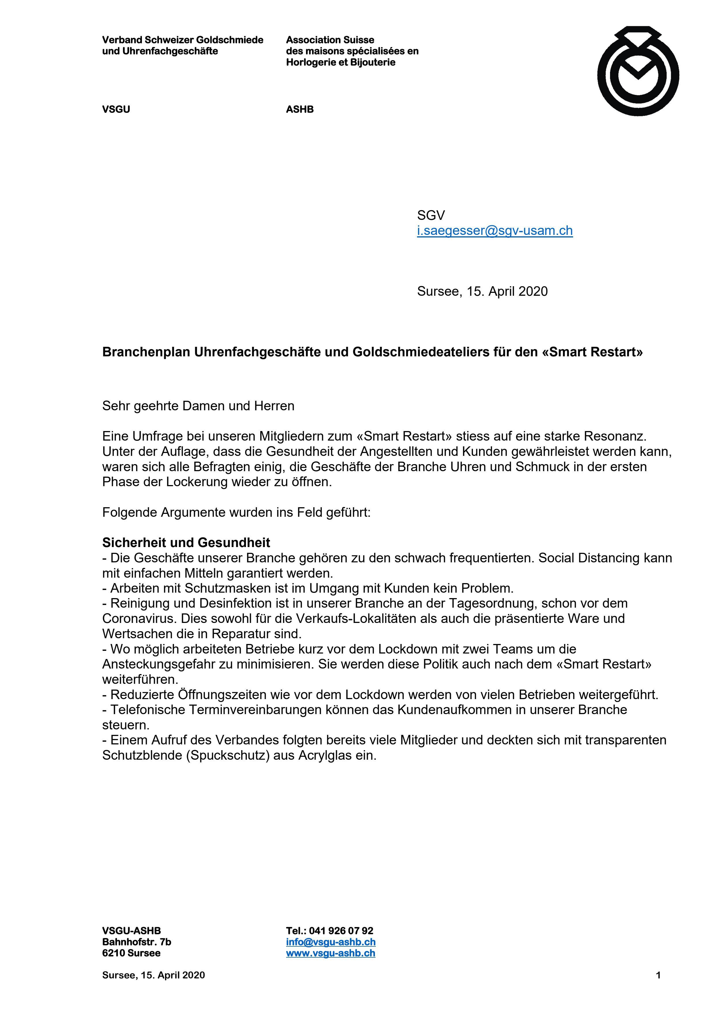  Konzept «Smart Restart» Goldschmiede & Uhrenfachhandel, VSGU (disponible en allemand seulement)