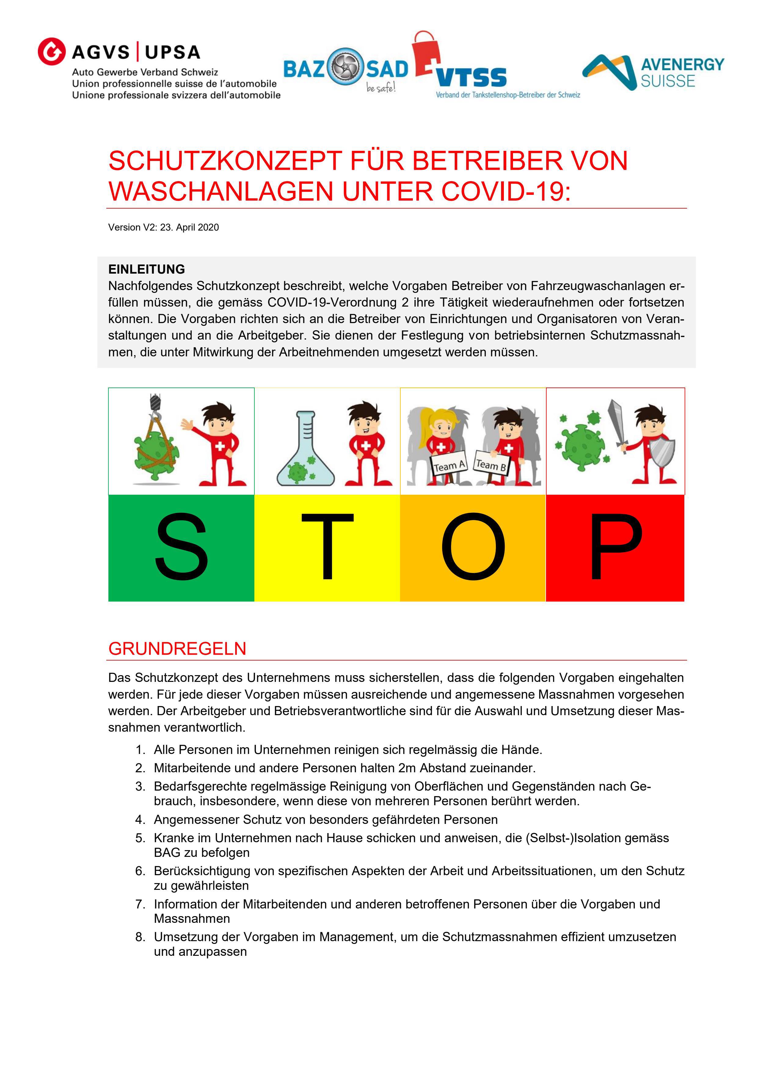  Konzept «Smart Restart» Betreiber Waschanlagen, AGVS, BAZ, VTSS & Avenergy Suisse (en allemand)