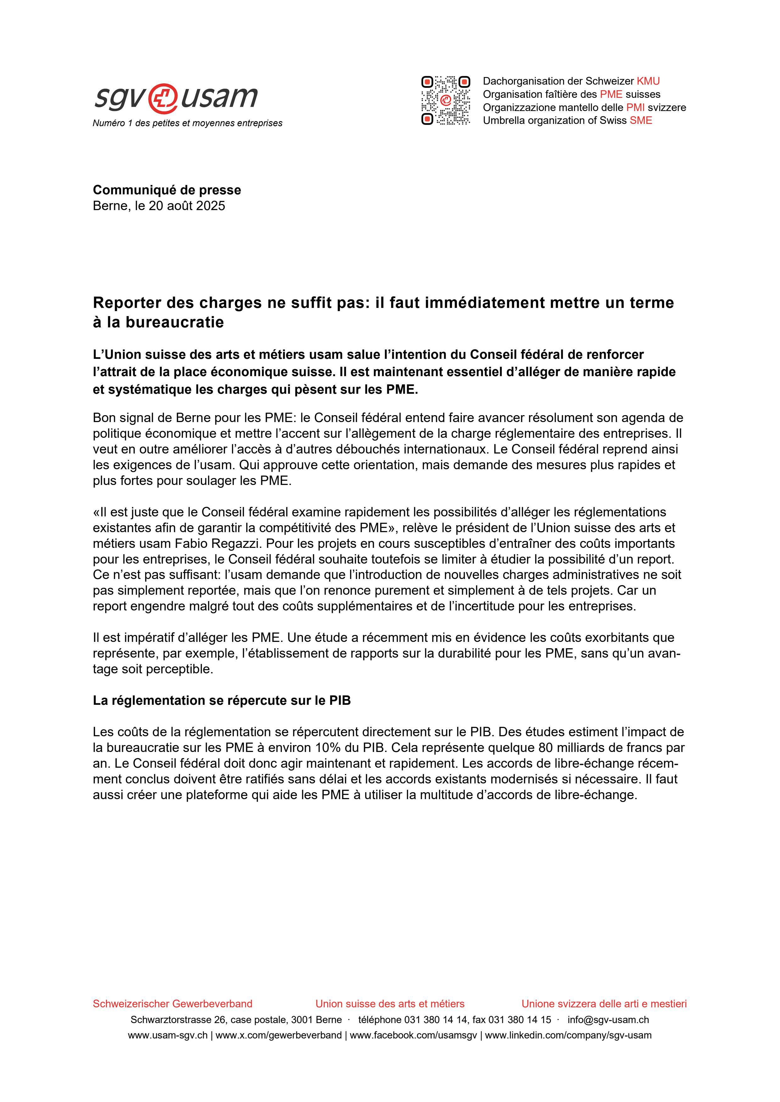 Reporter des charges ne suffit pas: il faut immédiatement mettre un terme à la bureaucratie