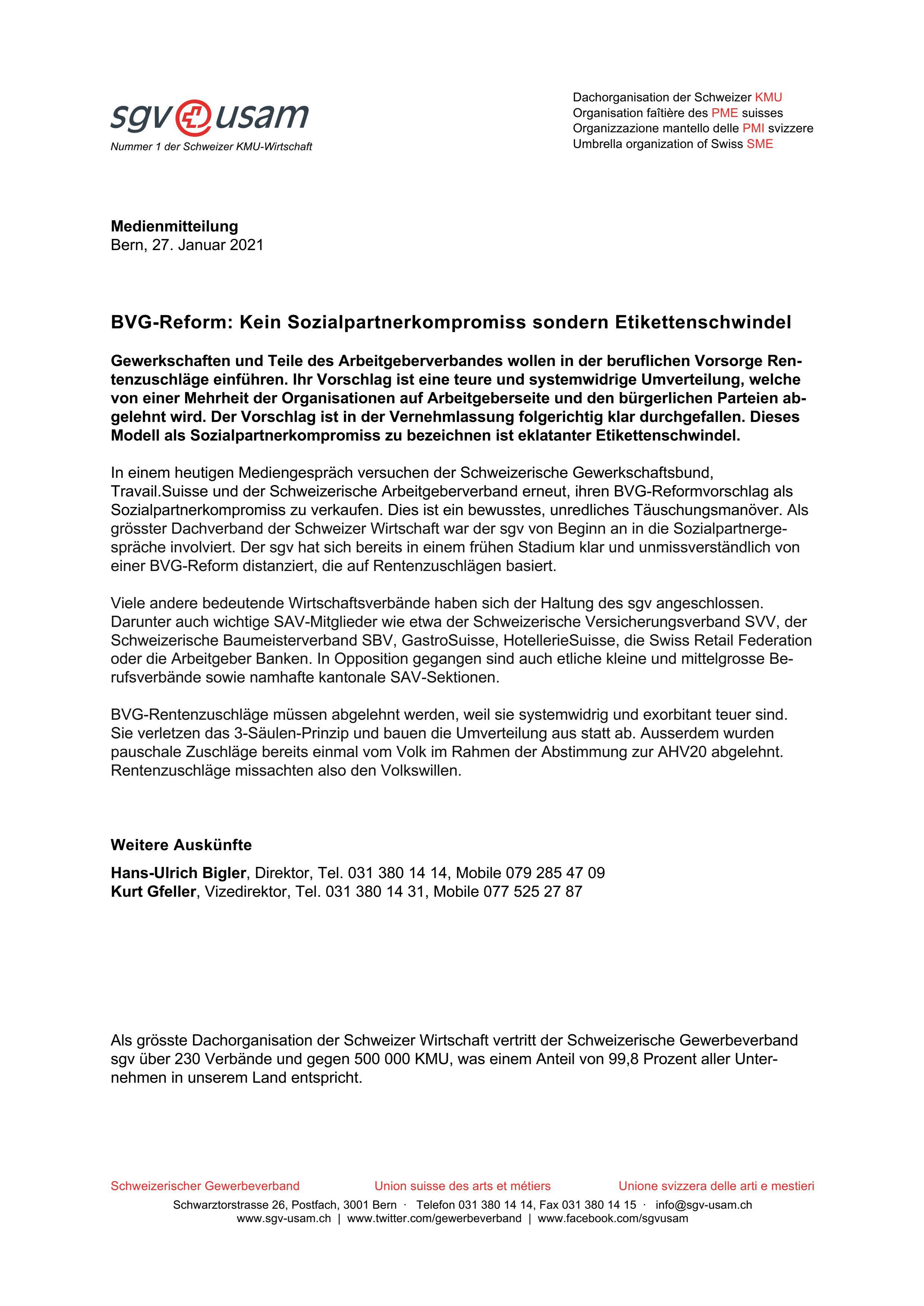 BVG-Reform: Kein Sozialpartnerkompromiss sondern Etikettenschwindel