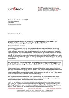  Revision der Verordnung 1 zum Arbeitsgesetz (ArGV 1;SR 822.111): Medizinische Untersuchung und Beratung (Art. 43, 45 und 45a ArGV 1)