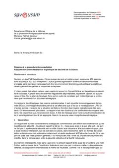  Réponse à la procédure de consultation rapport du Conseil fédéral sur la politique de sécurité de la Suisse